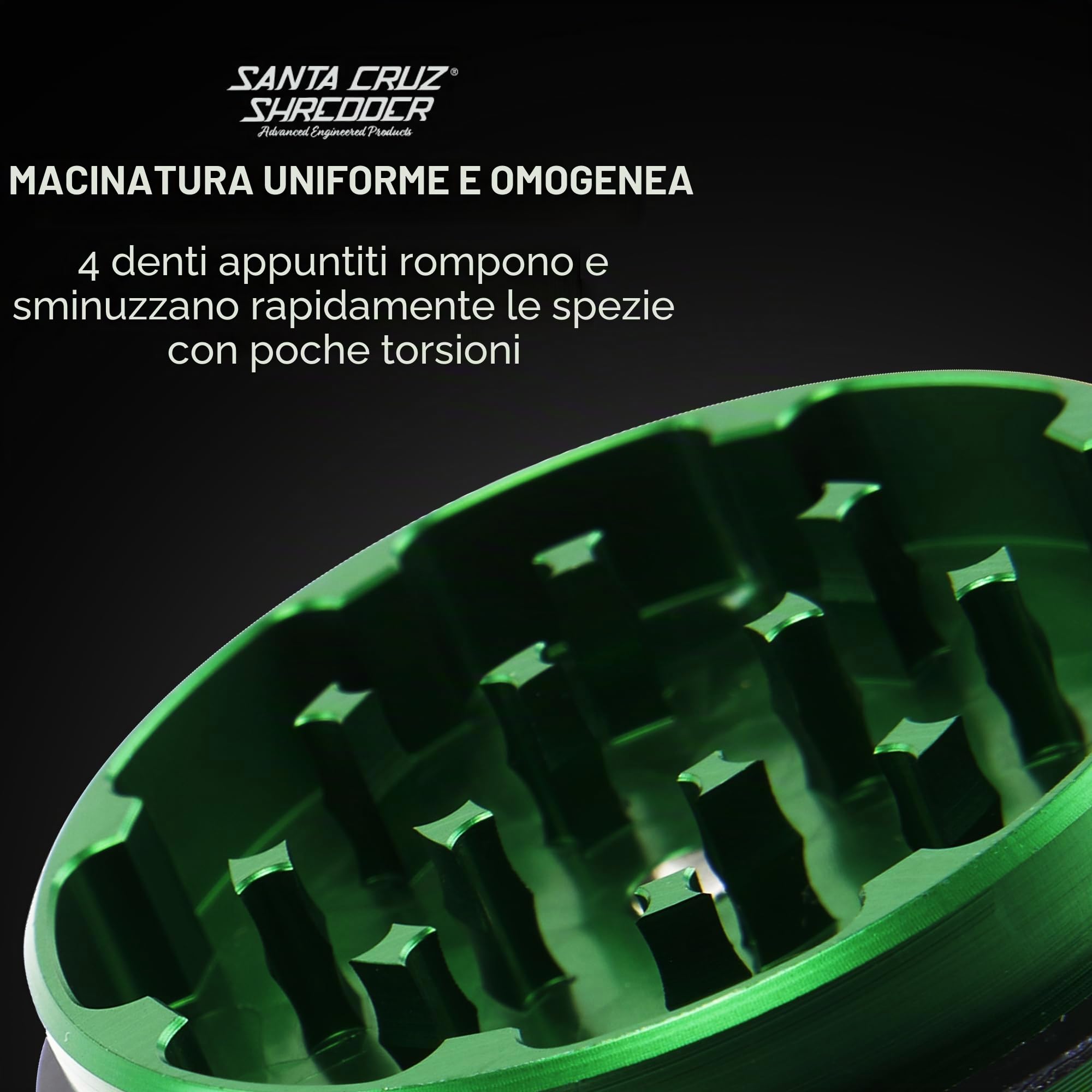 Santa Cruz Shredder Macinino in metallo per erbe aromatiche con parte superiore zigrinata per una presa più forte, 3 pezzi, grande, 6,9 cm, verde