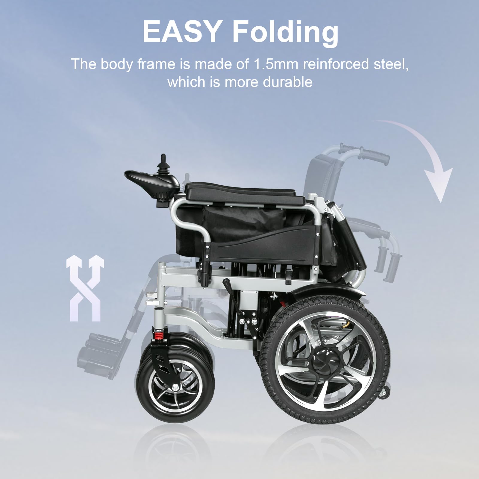 Fyearfly Silla de Ruedas Eléctrica Plegable Portátil Asiento Ergonómico Batería Duradera Fácil Control para Personas Mayores y Personas con Movilidad Reducida Modelo 5001