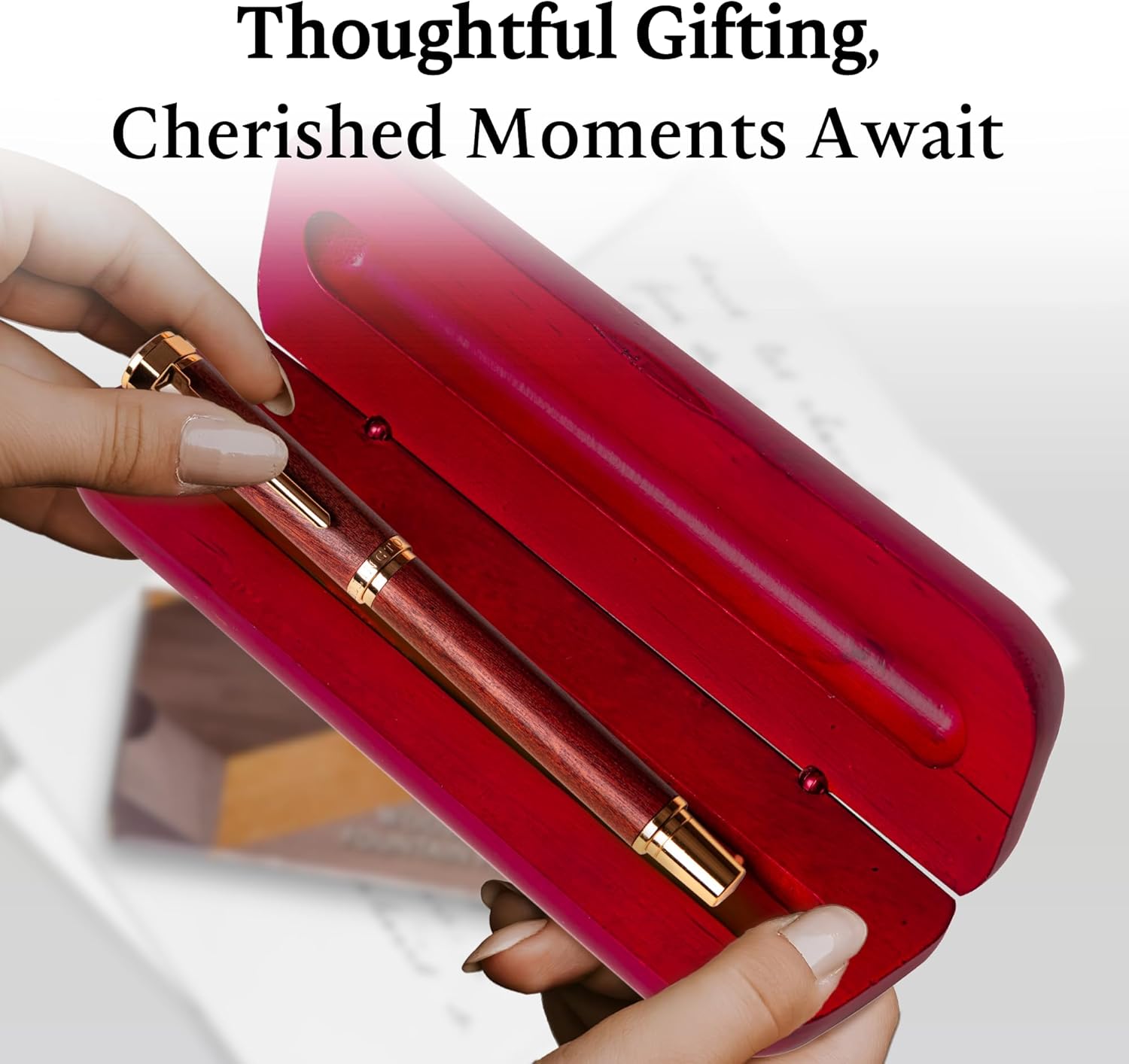 Ellington Pens Luxury Wood Fountain Pen Set – Fine Nib - Includes 6 Ink Cartridges, Wooden Pen Gift Box, Ink Converter - Wood Pen For Writing, Calligraphy, Journaling, Drawing (Rosewood Radiance)