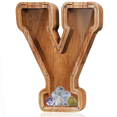 Miniatura 10 de Alcancía de madera grande personalizada para niños, alcancía de letras para niños y niñas, regalo de cumpleaños (A)