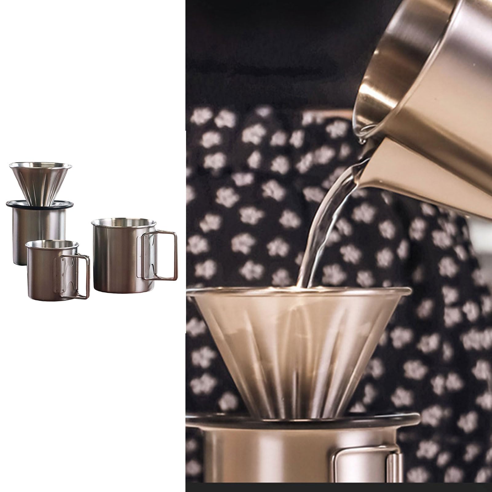 Set di 4 pezzi portatile manuale per la preparazione del caffè in acciaio inossidabile per gli avventurieri attrezzatura zaino in spalla