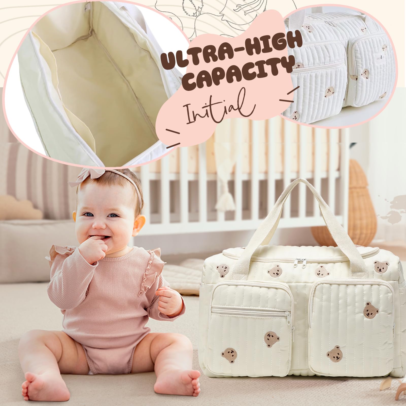 YOUYIKE Bolsa de Pañales de Viaje, Bolso para el Hospital, Bolsos de Fin de Semana para Mujer, Portátil y Ligero para Viajes, Camping, Hogar, Compras, Hospital - 5