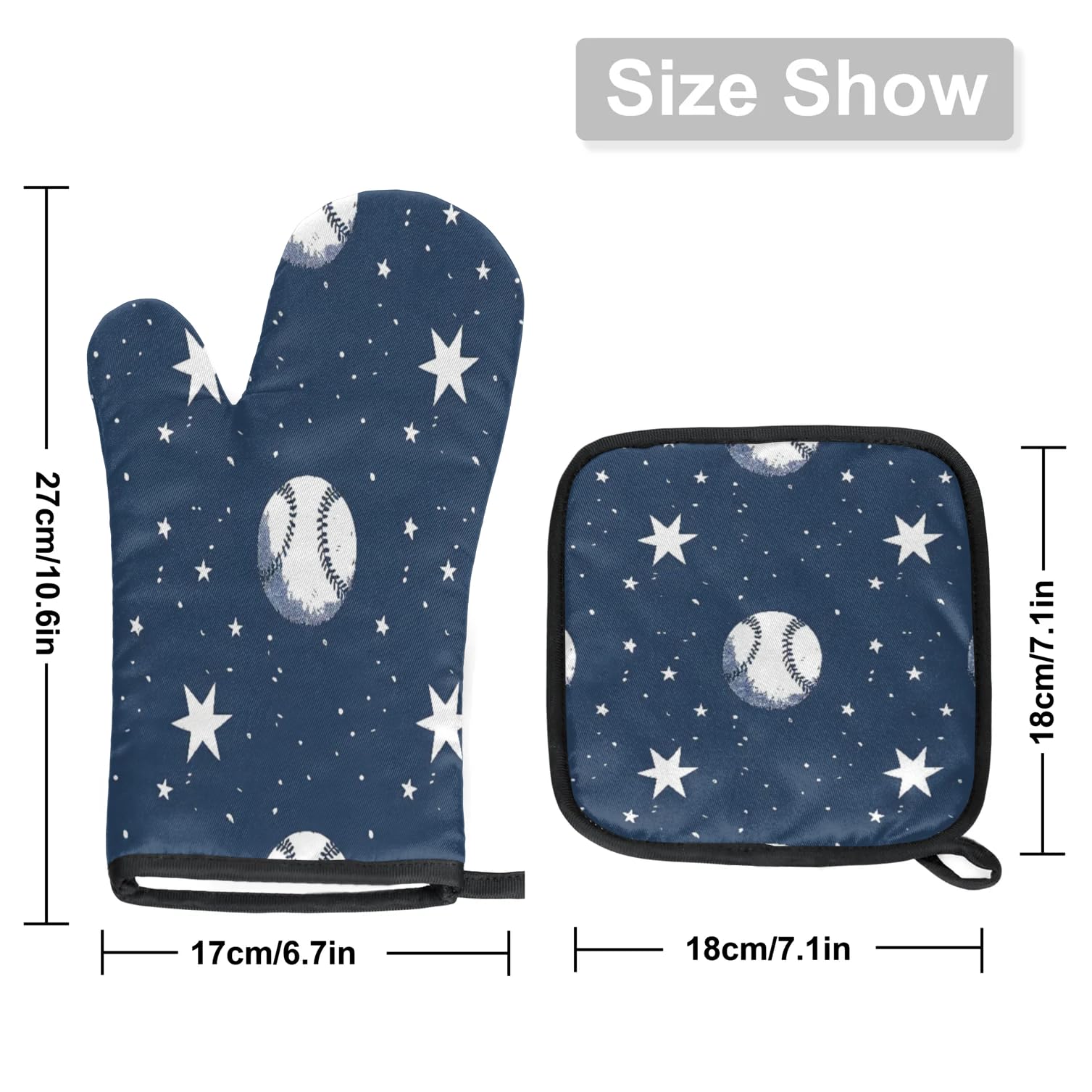 Stars Baseball Abstract Oven Mitts Kitchen Oven Gloves for Cooking Baking Heat Proof Lining Cotton Kitchen Potholder Mittens Pot Holders Hot Pads for Chef Women Men