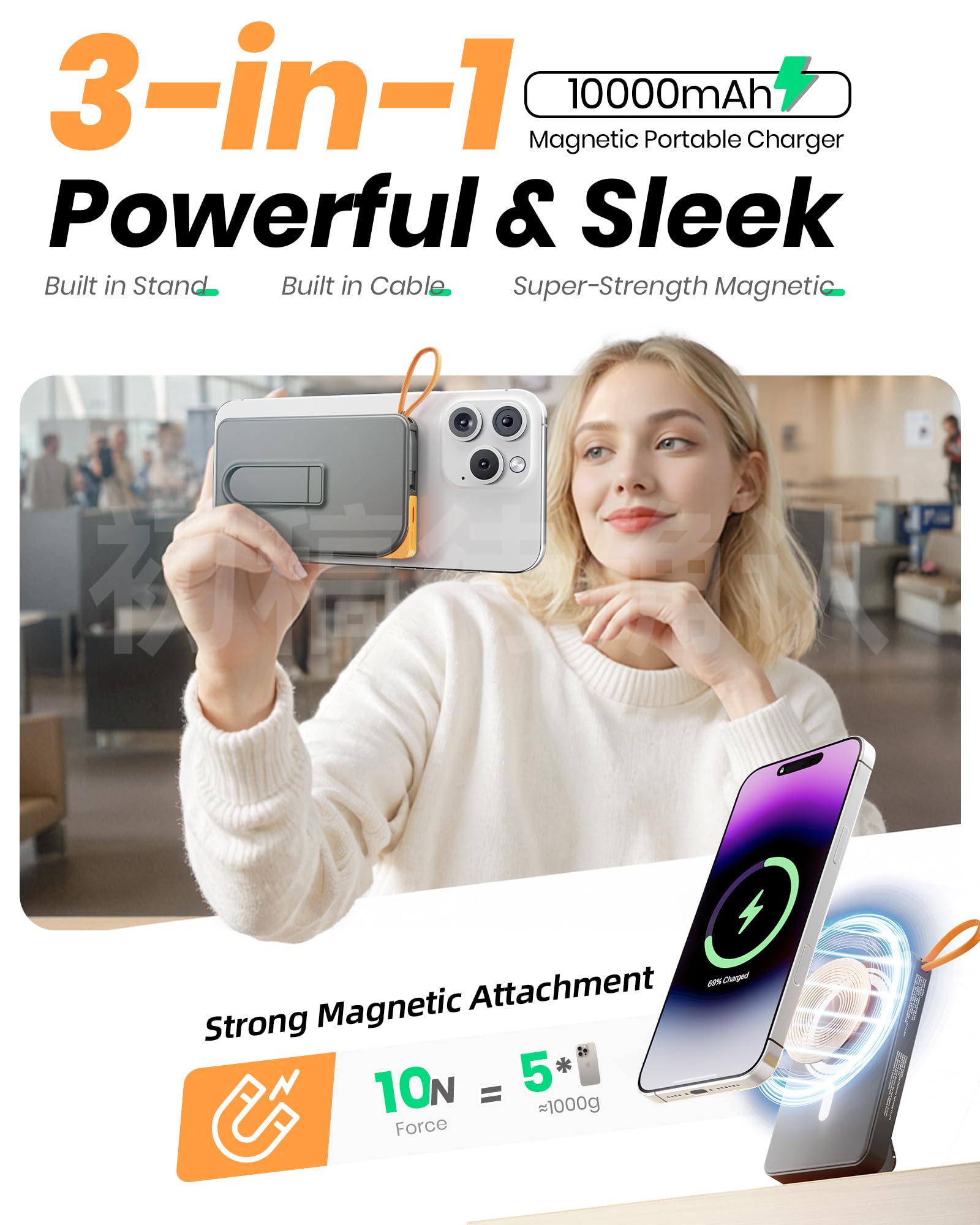 Power Bank Charge Rapide 22,5W 4.5A, Slim 10000mAh Batterie Externe, Legere Powerbank USB C Input & Output, Batterie Portable Compatible avec iPhone 16 15 14 13 12 11 Samsung Android etc