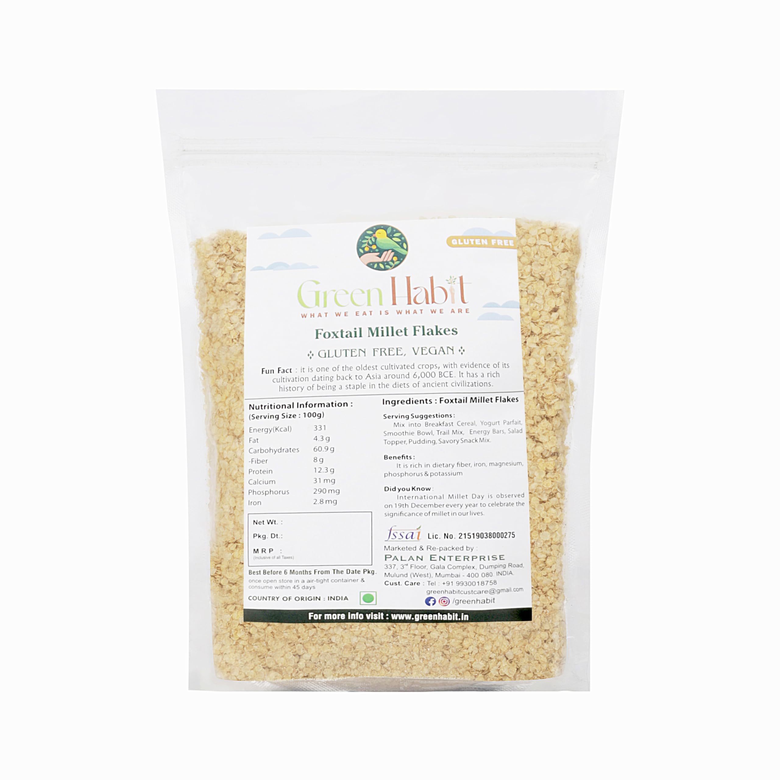 GreenHabit Foxtail Millet Flakes 1.5 KG - Nutritious and Gluten-Free Millets Cereals a.k.a Kangni Millet Poha- High Fiber Breakfast - (Foxtail Millet Flake, 1.5 kg) (B0CTKRCV3X) Amazon Price History, Amazon Price Tracker