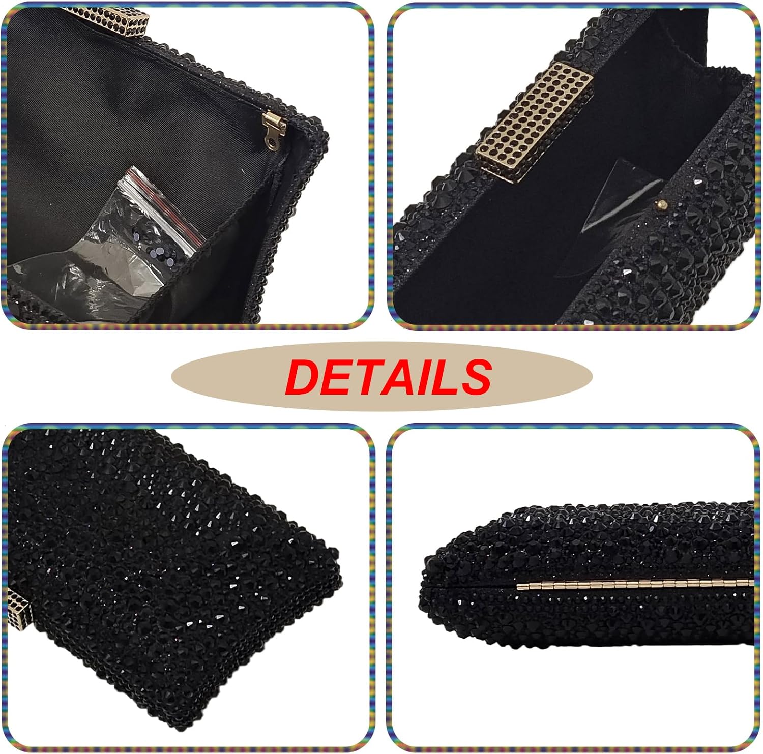 HUANG ZHUANG Sparkly Elegant Crystal Clutch Solid Rhinestone Handbags For Women Party Purse Bridal Prom Bag | Sparkly, Elegant, Crystal, Solid, Rhinestone, Party - Image 3