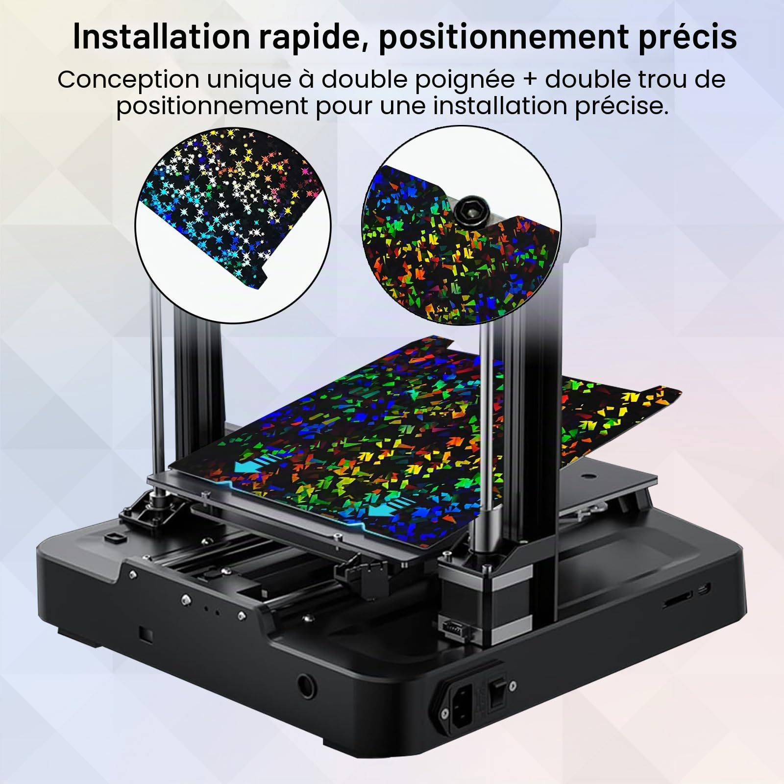 IdeaFormer Smooth Rainbow Confetti+Galaxy PEF Plaque d'impression 235 x 235 mm, en acier à ressort PEF, pas de lit d'impression magnétique, pour Creality K1C/K1/K1 SE/Ender 3 V3 SE/KE/Ender 3