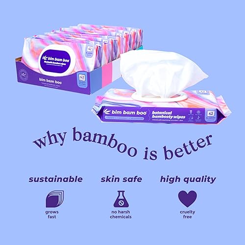 Miniatura 2 de Bim Bam Boo Toallitas húmedas desechables | 100% a base de plantas | Bambú duradero de tamaño extra grande | Seguro para el cuerpo, suave en la