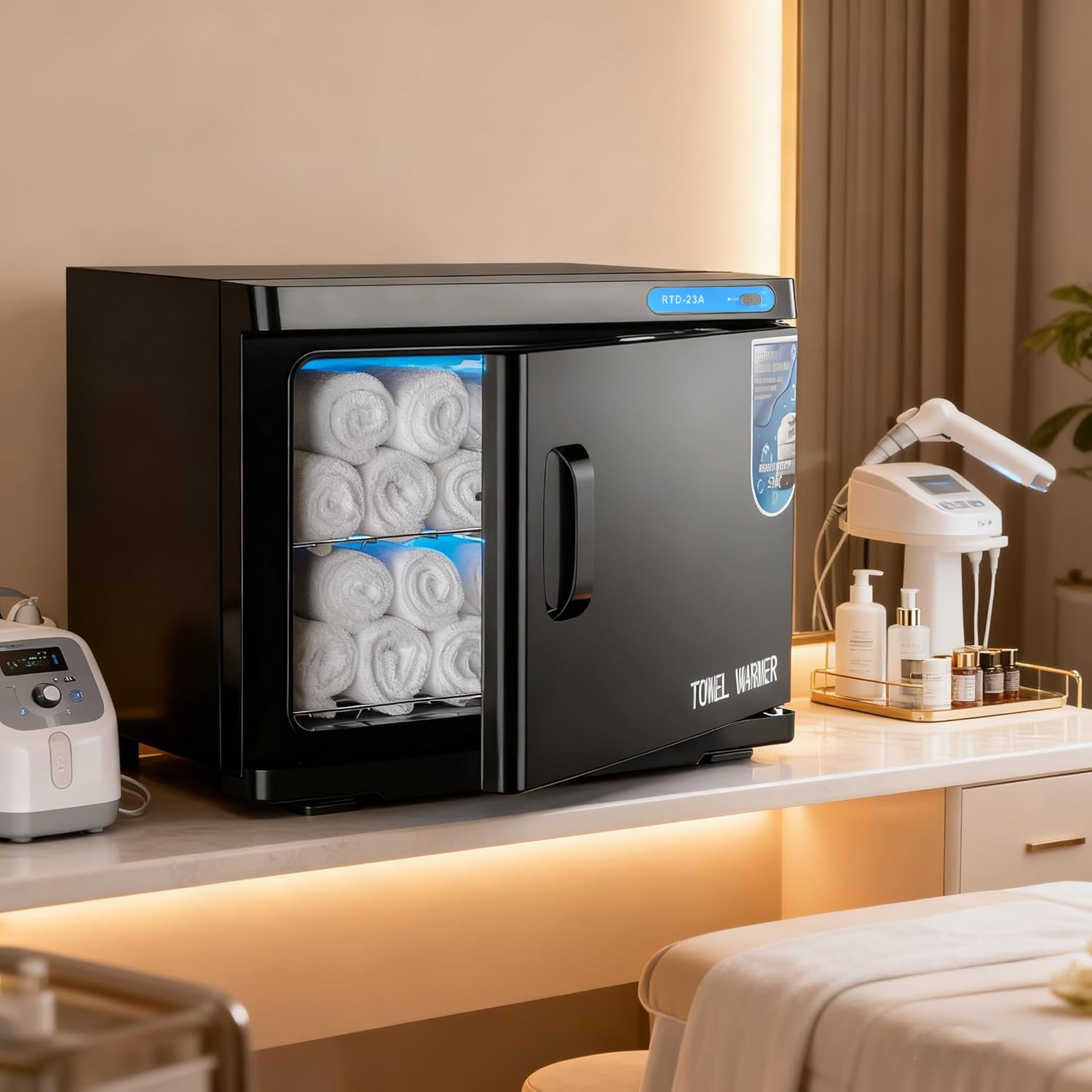 Citybee Toallero calentador de toallas – calentador de toallas UV – calentador de toallas 360 ° – secador de toallas eléctrico de bajo consumo – para belleza, spa, baño, hotel (negro, 23 L)