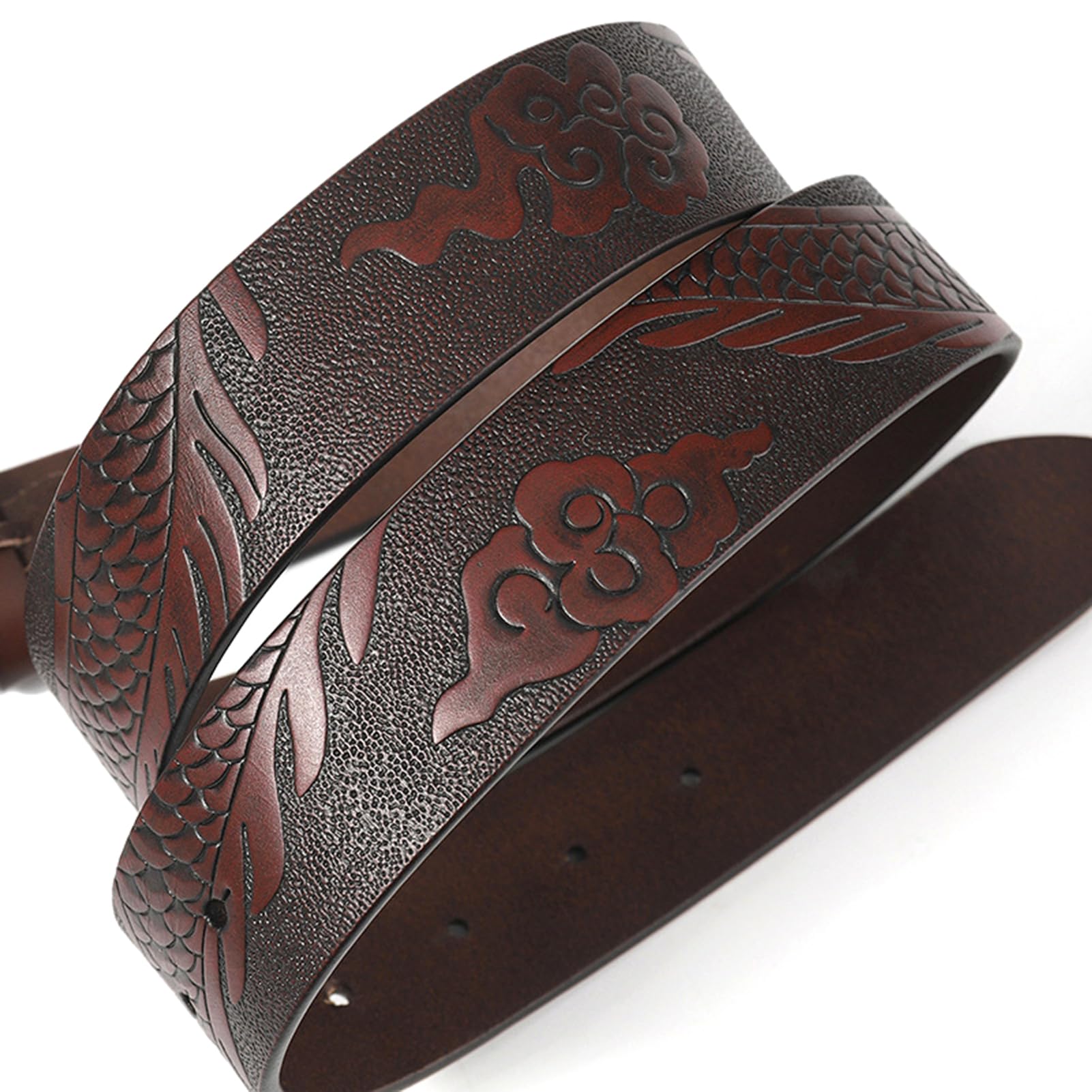 Cintura Western Uomo Donna, Cowboy E Cowgirl, Drago Scolpito Vera Pelle, Fibbie, Larghezza 3,5 Cm