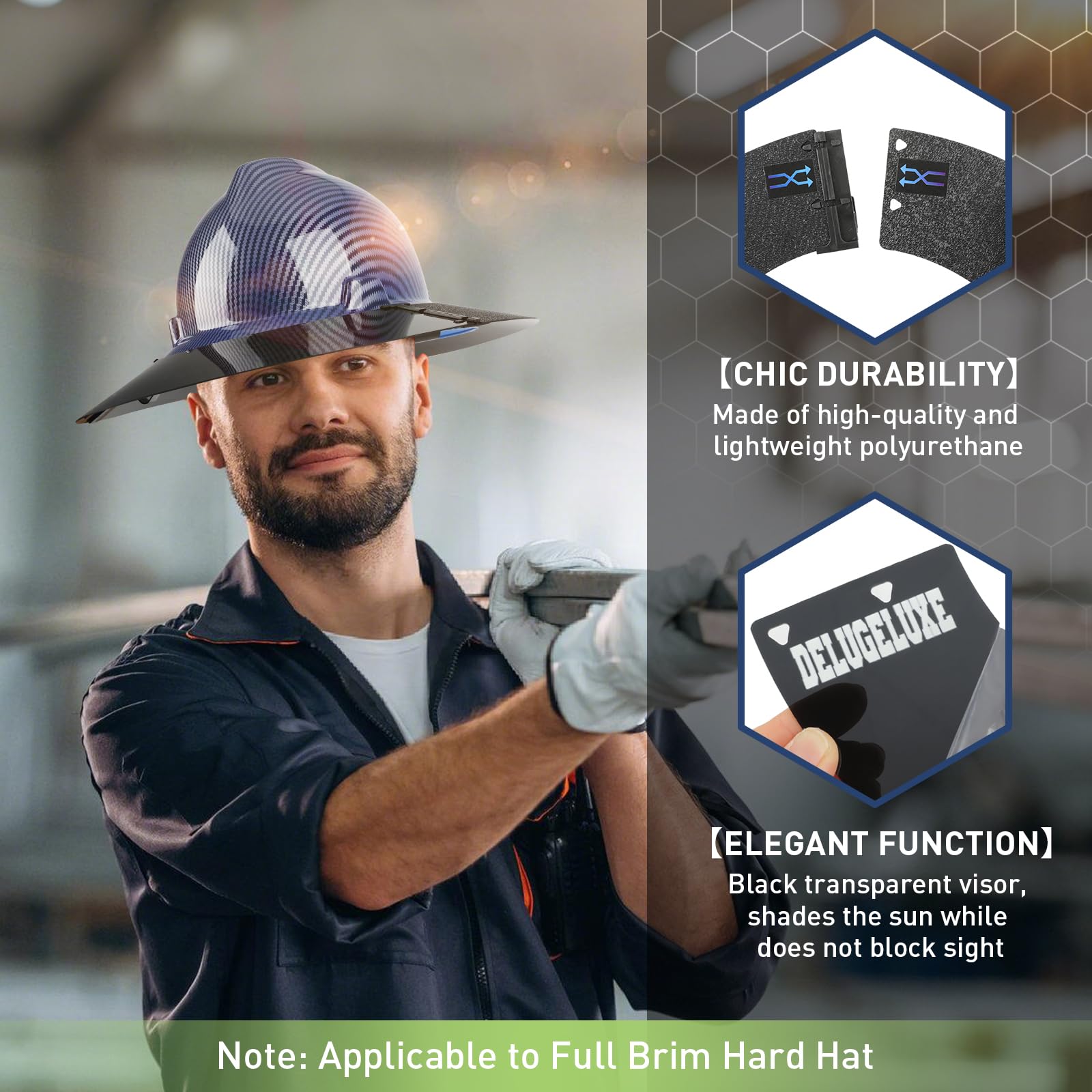 Hard Hat Sun Shade Visor Full Brim - 3 Panels & 4 Clips