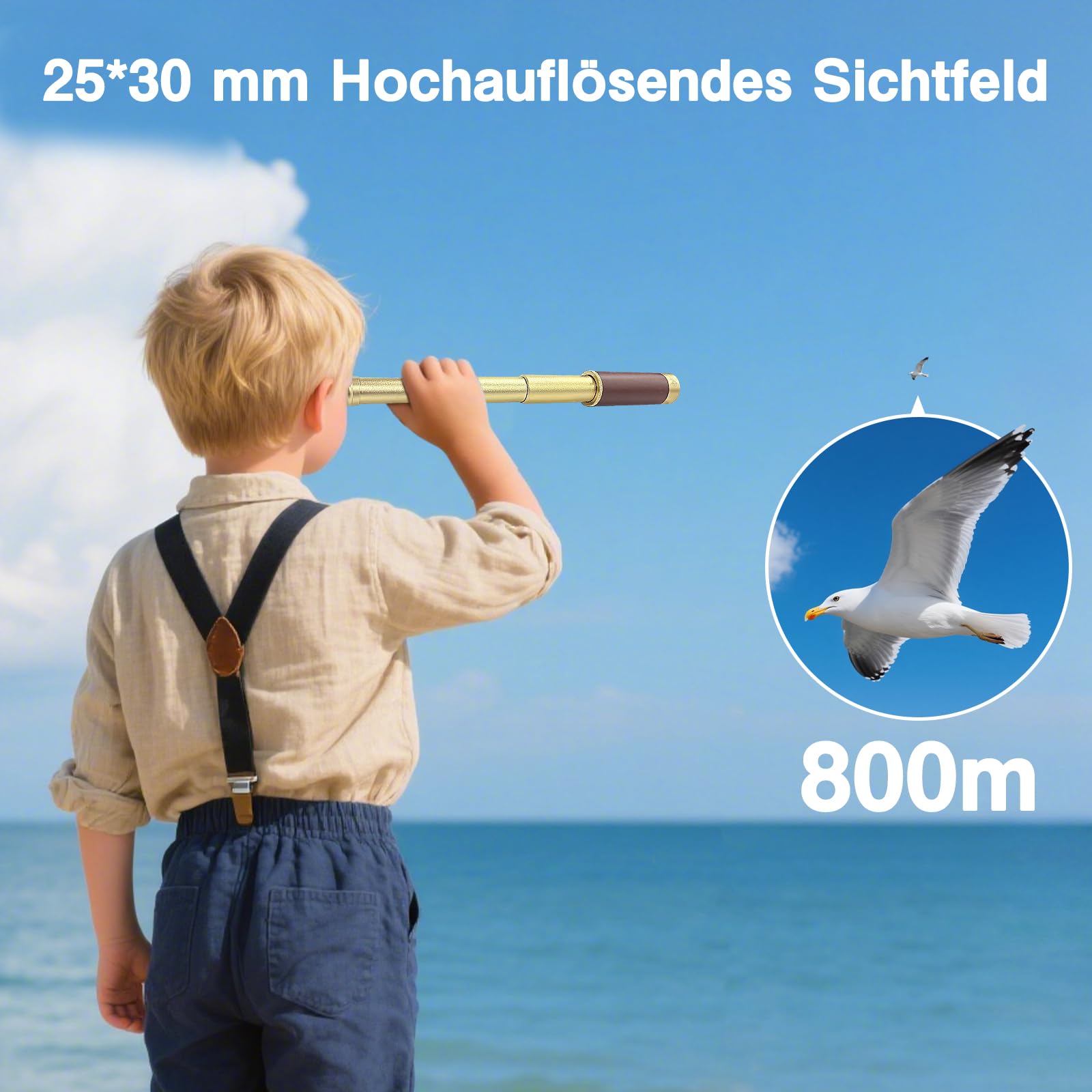 Retro Pirat Teleskop Monokular 25x30 Zoomable Vintage Kapitän Jack Spyglass BAK-4 Linse Fernrohr Kinder Faltbar Tragbar Pocket Monokular with Kompass Erwachsene für Outdoor Camping