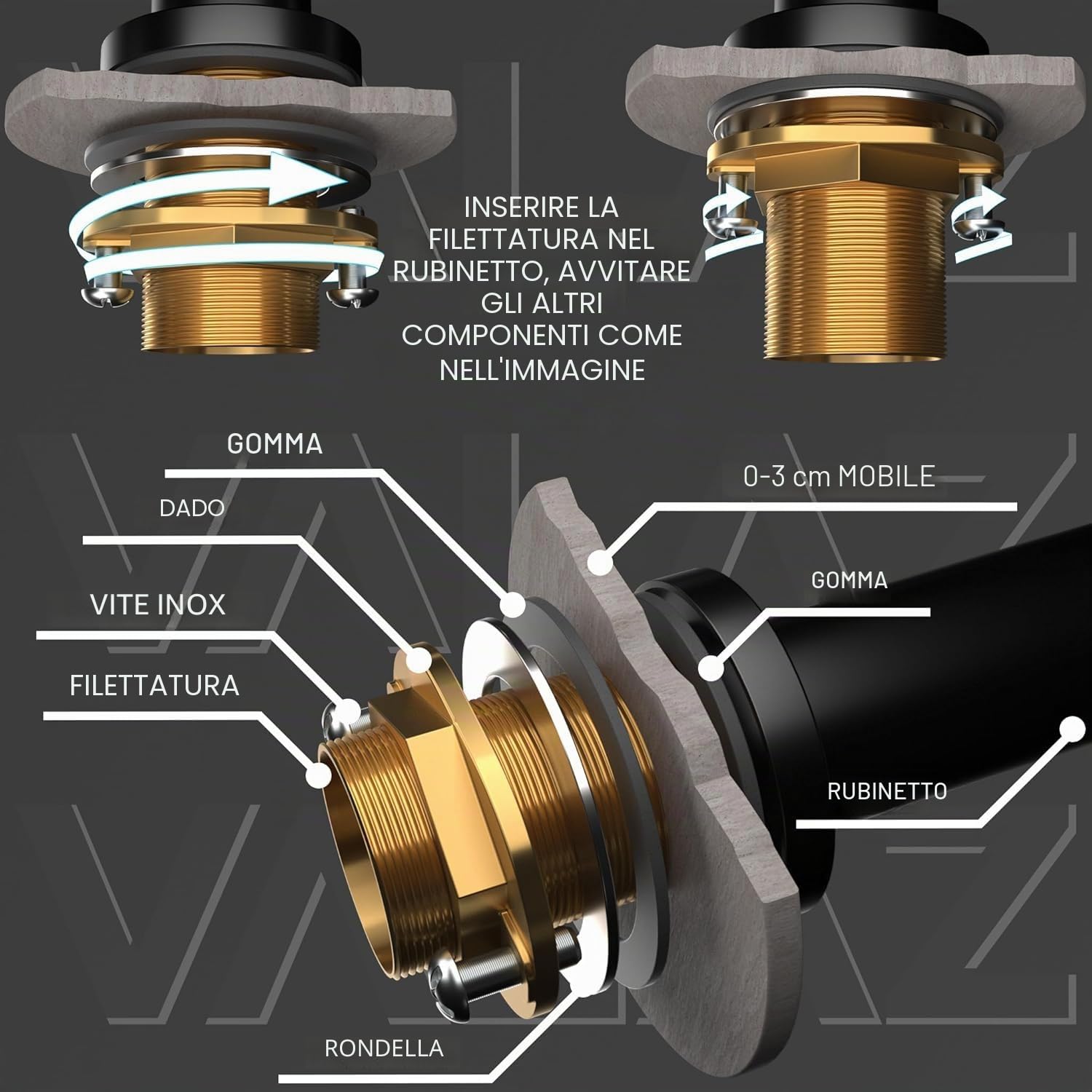 VALAZ Rubinetto Bidet Oro Spazzolato PVD | Miscelatore Lavabo Bagno Acqua Fredda e Calda, Risparmio Acqua | Installazione Facile e Veloce | Ottone, Inossidabile, Elegante, Rotondo, Serie Palancia