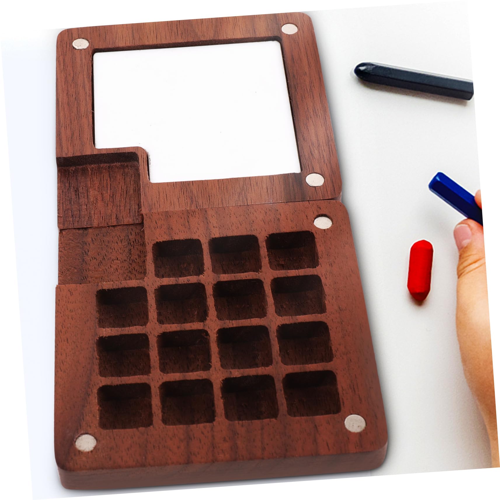 EXCEART 4stücke Wasserfarbenkasten Aus Schwarzem Walnussholz Farben Pigmentbox Mit Fächern Für Aquarellfarben Und Mischpalette Für Künstler Und Hobbyisten