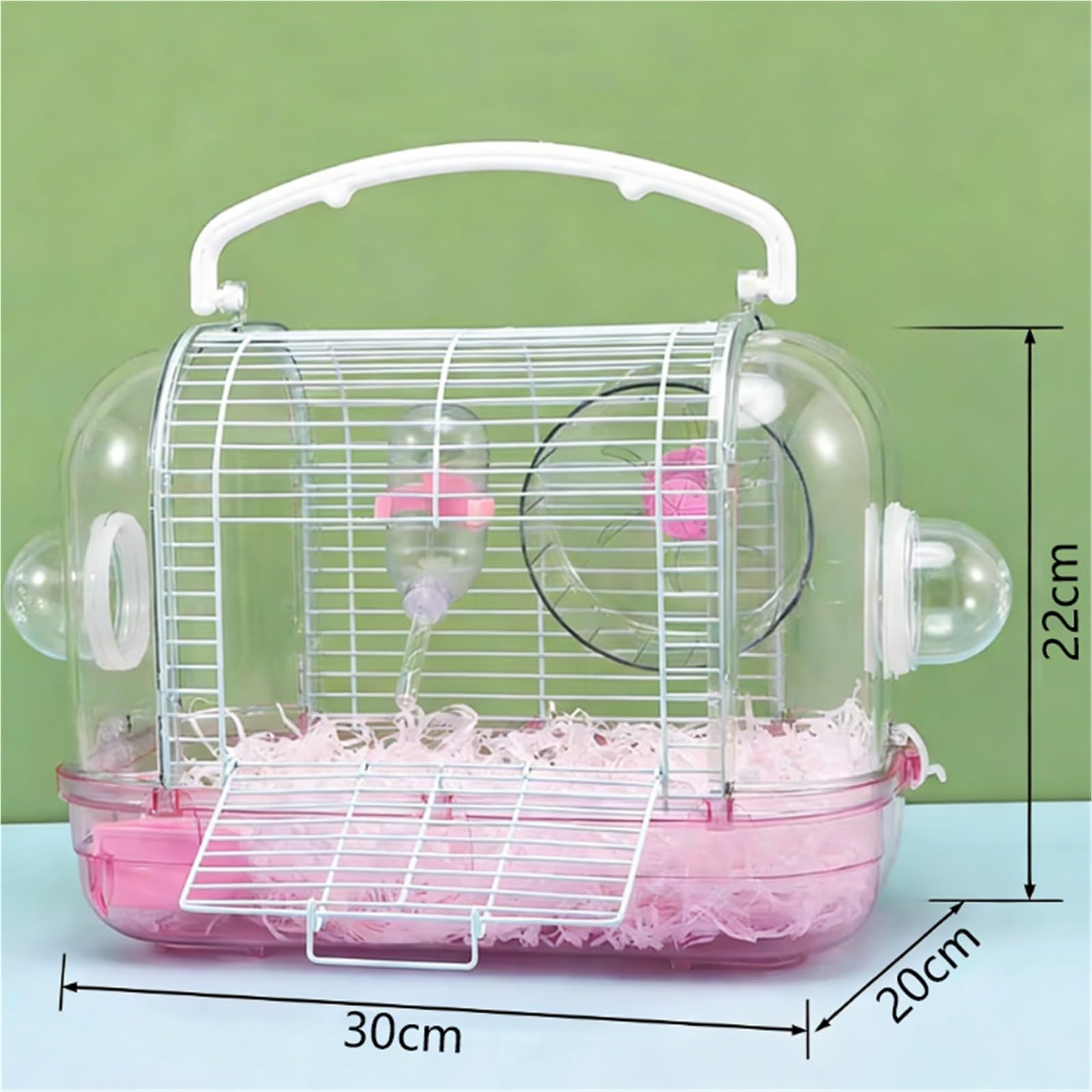 Jaula de Descanso Asa de Correa Transparente fácil Transportar con Jaula for hámster Rueda for Correr para Uso doméstico(Pink)