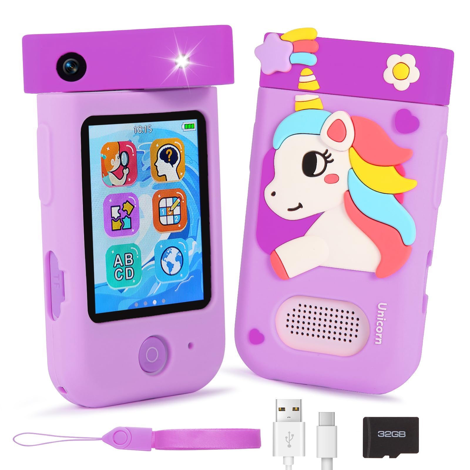 ARNSSIEN Cámara Digital A200 con Objetivo Giratorio 180° Vídeo 1080P, Pantalla Táctil y Funda de Silicona Cumpleaños para Niños de 3 a 8 Años