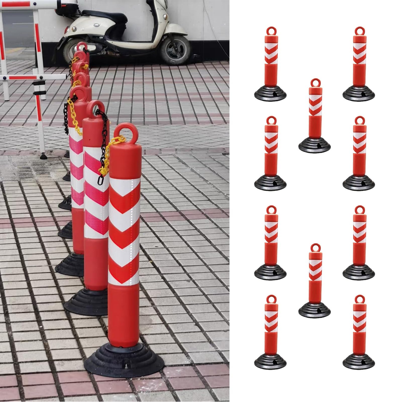 Borne de stationnement Amovible avec Base en Caoutchouc - Lot de 10, 55 cm (21,5") - Barrière de sécurité Pliable pour la Protection des Places de stationnement et la Gestion du trafic