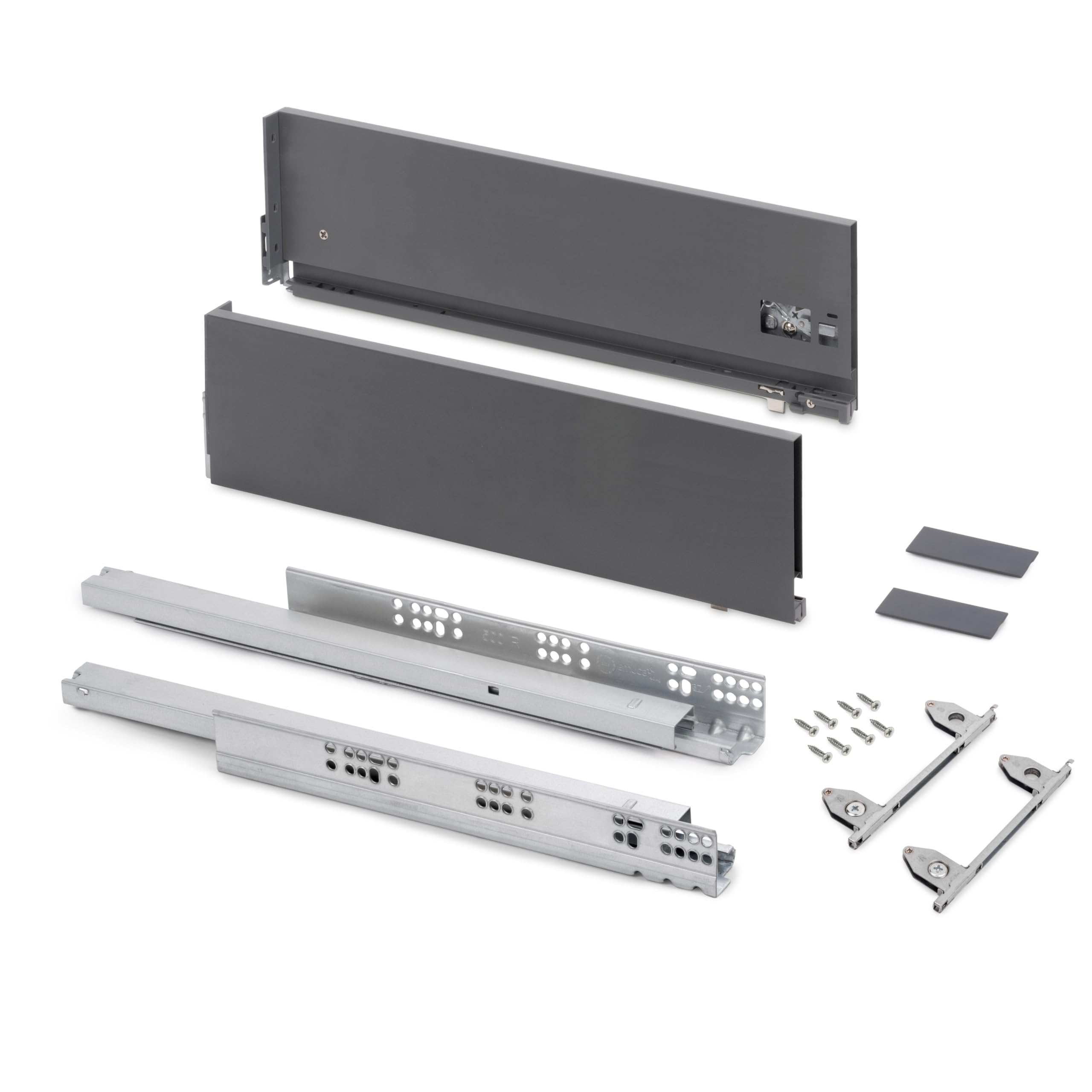 Emuca Anthracite Grey - External Drawer Vertex With 3D Regulation, Kitchen Drawer Runners H178mm, 40Kg, Board Thickness Of 18Mm, Depth 450Mm, Steel,