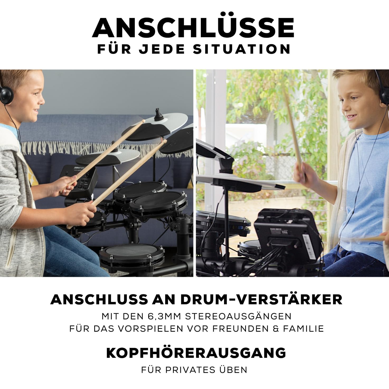 Alesis Debut Kit - Kinder Drum Kit mit 4 Mesh E-Drum Set Pads, 120 Sounds, 100 Lektionen, Schlagzeughocker, Drum Sticks, Stimmschlüssel und Kopfhörern