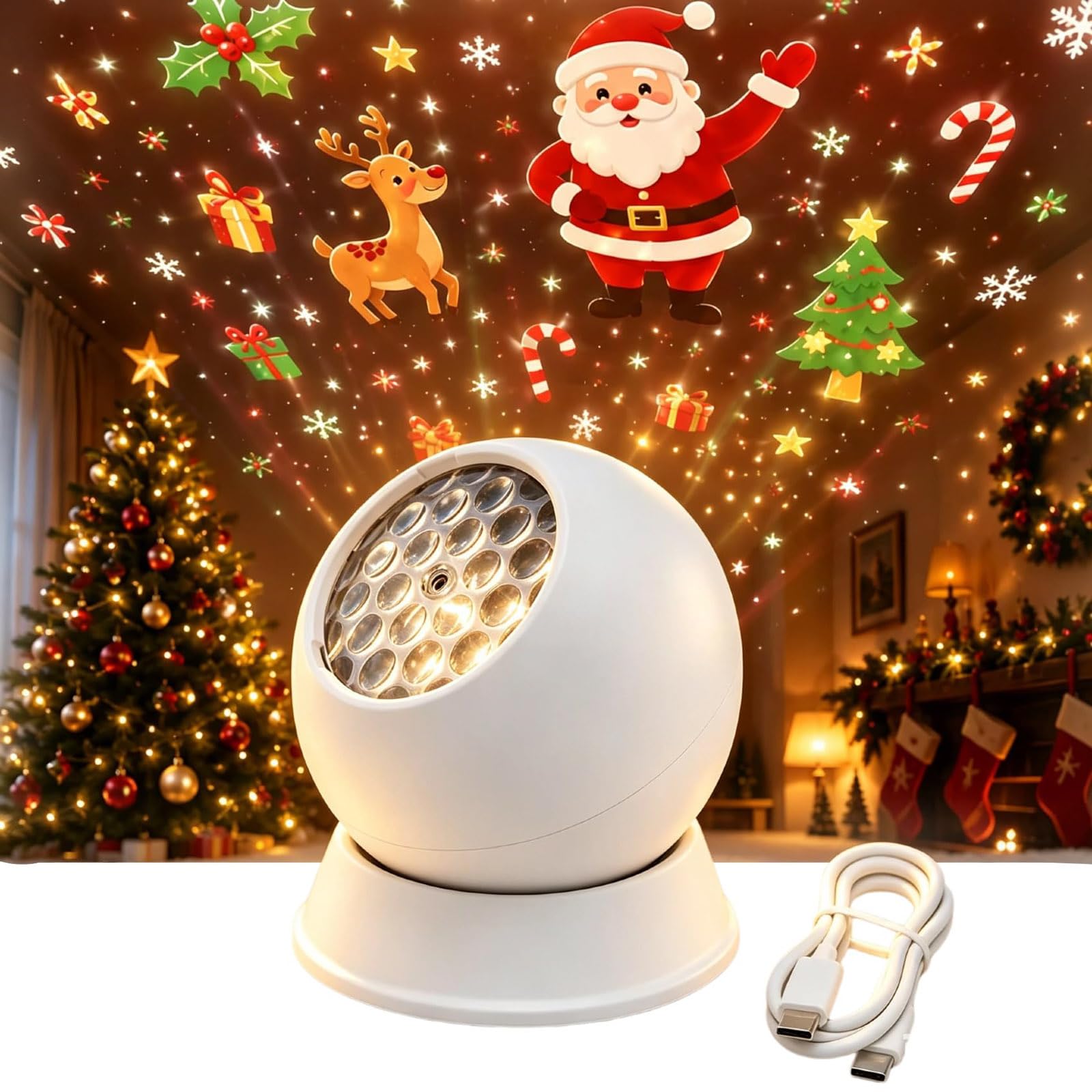 360° Dynamic Rotating LED Ocean Wave Night Projector Light, Ocean Projector Light with Ambient Lighting, Multi-Angle Adjustable Base for Bedroom Home Theater Game Room Decor (Christmas)