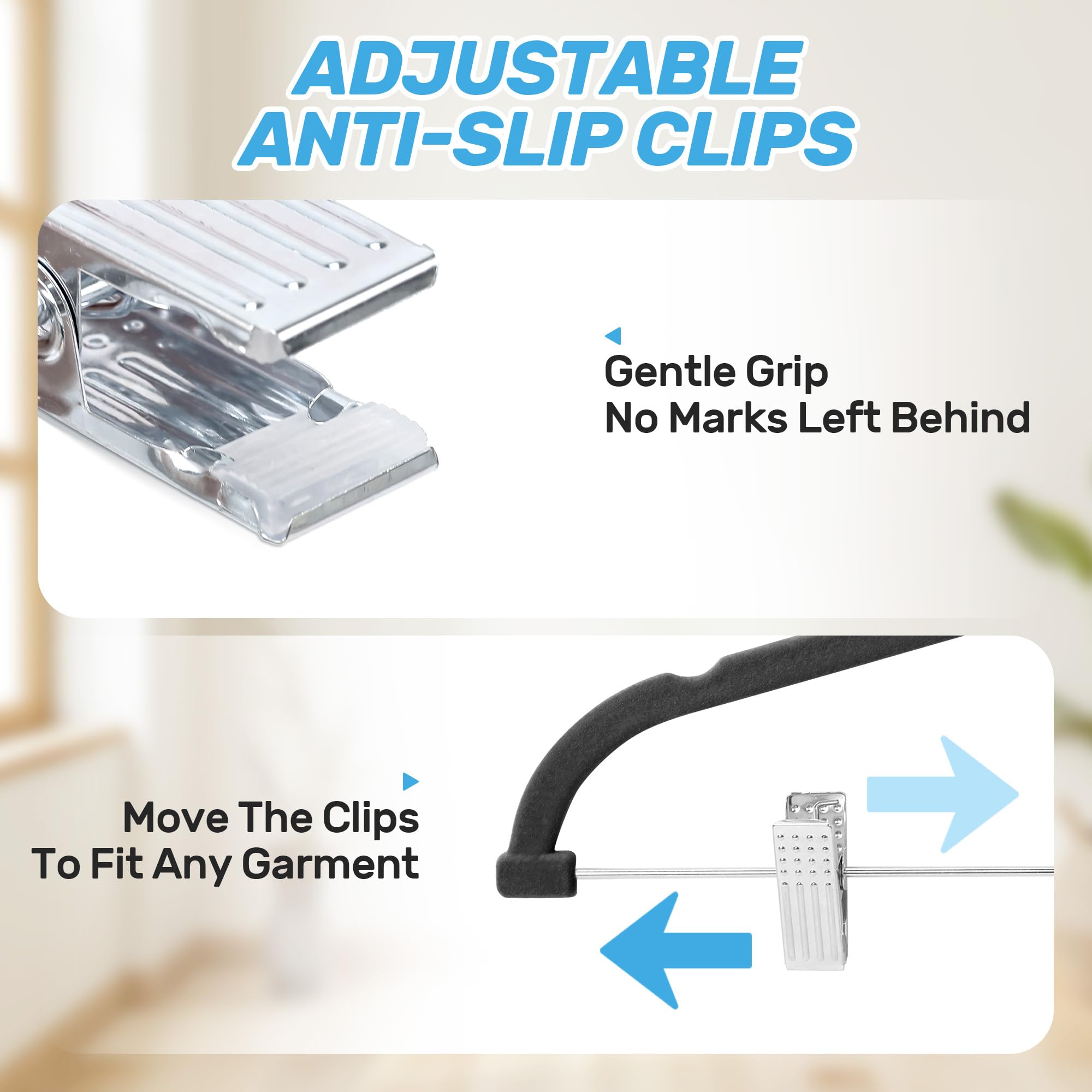 Hosenbügel aus Samt mit verstellbaren Clips, Schwarz, 20 Stück