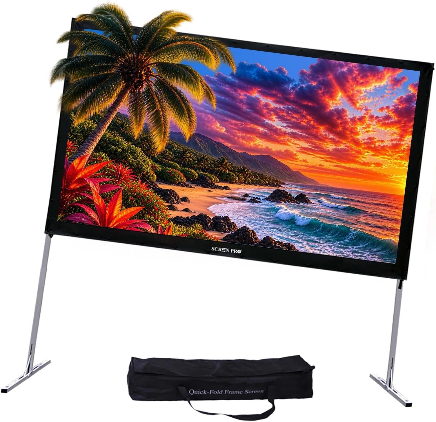 120" Portable Fast-Folding Projector Screen, 16:9 4K, w/Stand