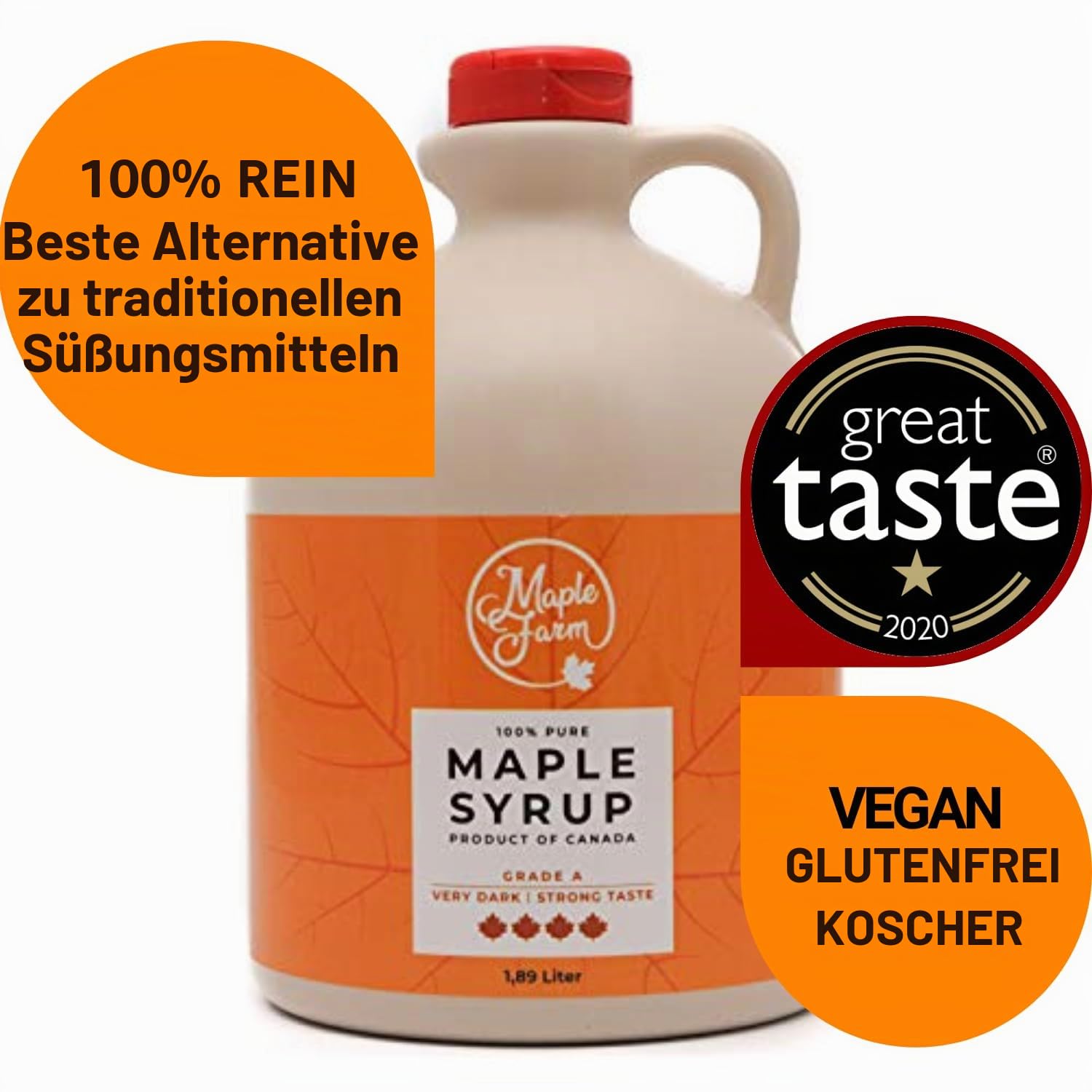 MapleFarm - Reiner kanadischer Ahornsirup Very Dark, Klasse A, Sehr Dunkel - Kräftiger Geschmack - Karaffe 1,89 l (1er Pack) - maple syrup - Ahornsaft