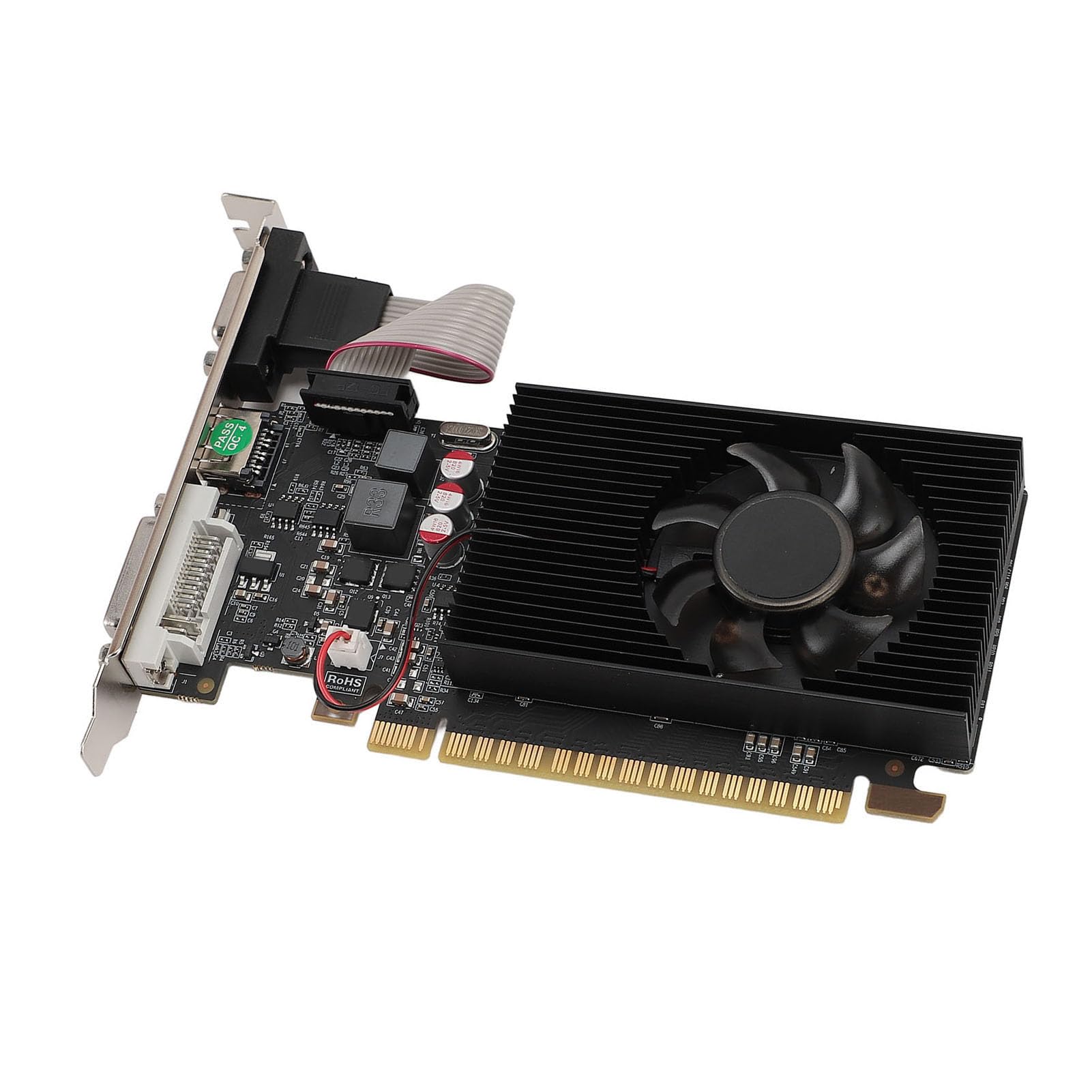 Pongnas 2 GB Single-Slot-Grafikkarte, Low Profile, VGA, DVI, Lüfter, GT730, DDR3-Kepler-Architektur, 800 MHz Speichertakt, Aufrüstbar