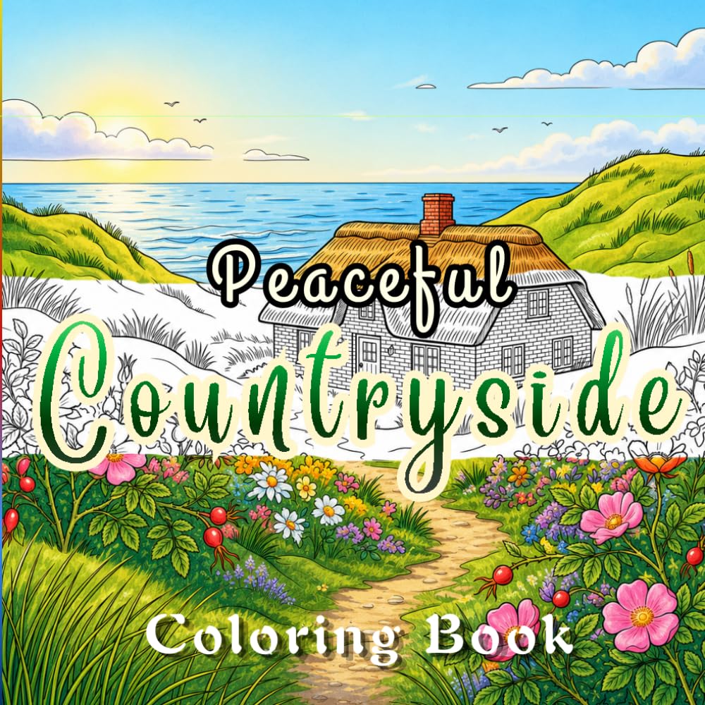 Peaceful Countryside: A Relaxing Coloring Book Featuring Peaceful Countryside Scenes, Rustic Cabins, Lighthouses, Wildflowers & Quiet Nature Escapes for Stress Relief, Relaxation & Mindfulness