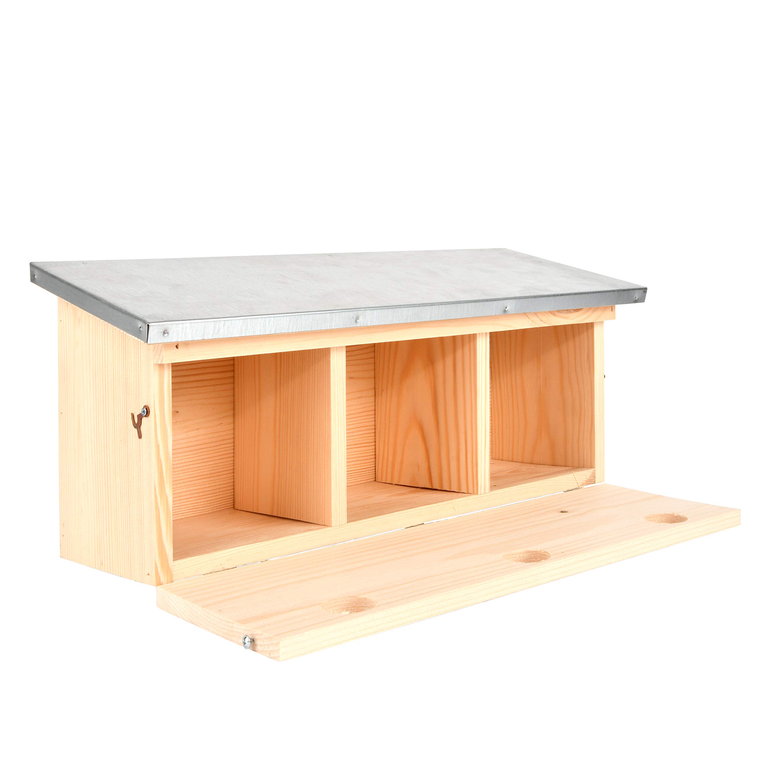 Esschert Design NK85 Horizontales Spatzenhaus aus Holz, Vogelhaus, Metalldach, Silber/Naturholz