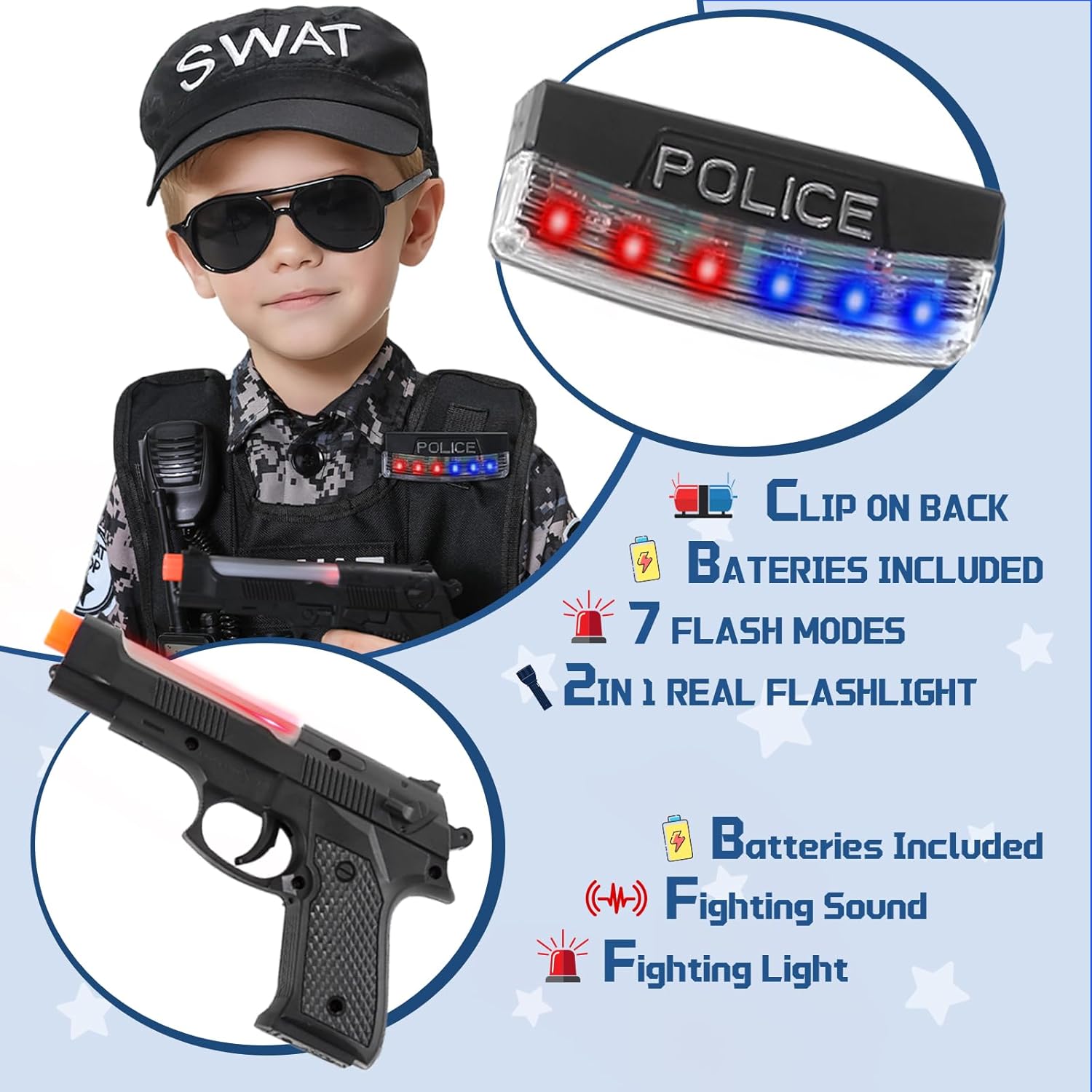SWAT Police Officer Costume for Kids,Policea and Army Costume for Boys with camouflage uniform,SWAT Vest,Halloween Costume for Boy,Cosplay Themed Party for Boys Girls - Image 6