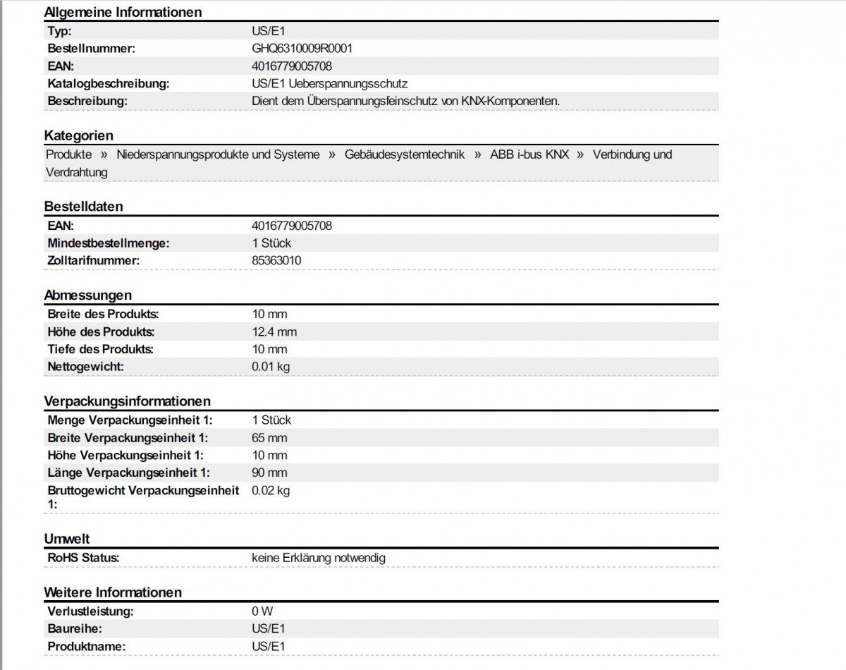 ABB 8301085 US/E1 EIB/KNX Überspannungsschutz ,