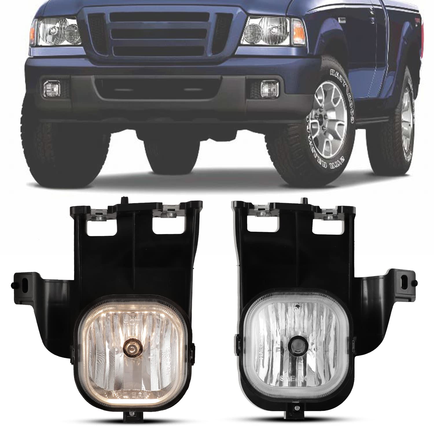 CPW Fog Lights Assembly Compatible with [2006-2007 Ford Ranger] Driving Fog Lights Lamps Replacement Driver Side+Passenger Side