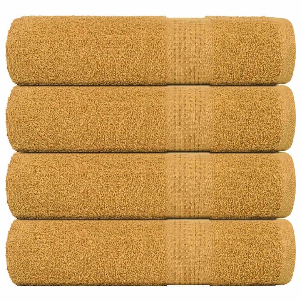 Toalla de ducha Frogn de algodón con hilado en anillo, dorado, 70 x 140 cm, juego de 4, 360 g/m², para invitados, sauna, playa y spa, absorbentes para secar