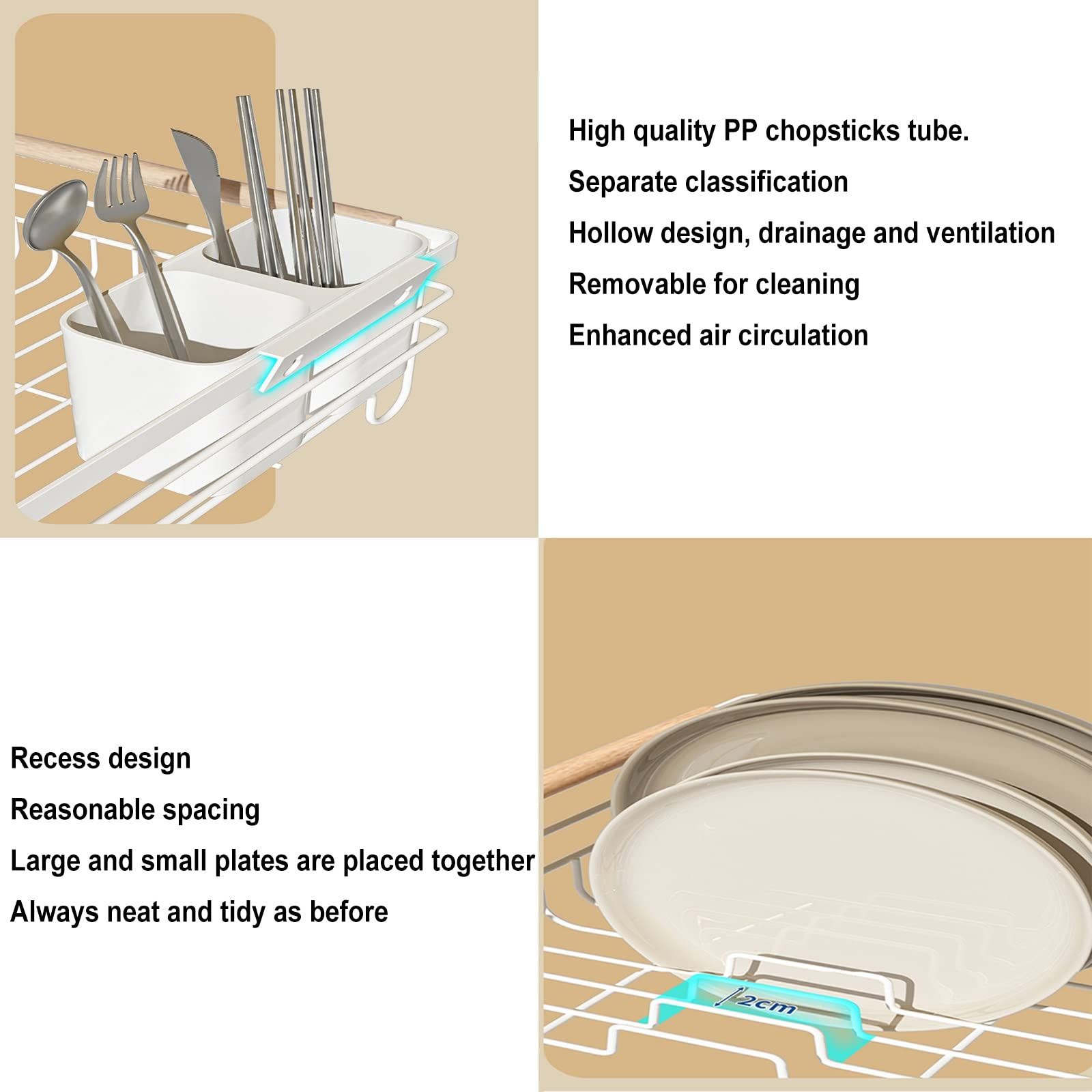 Escurridor De Platos Estantes para Platos para Mostrador De Cocina Estante De Secado De Cocina De Acero Inoxidable Duradero Ahorro De Espacio con Soporte para Cubiertos E