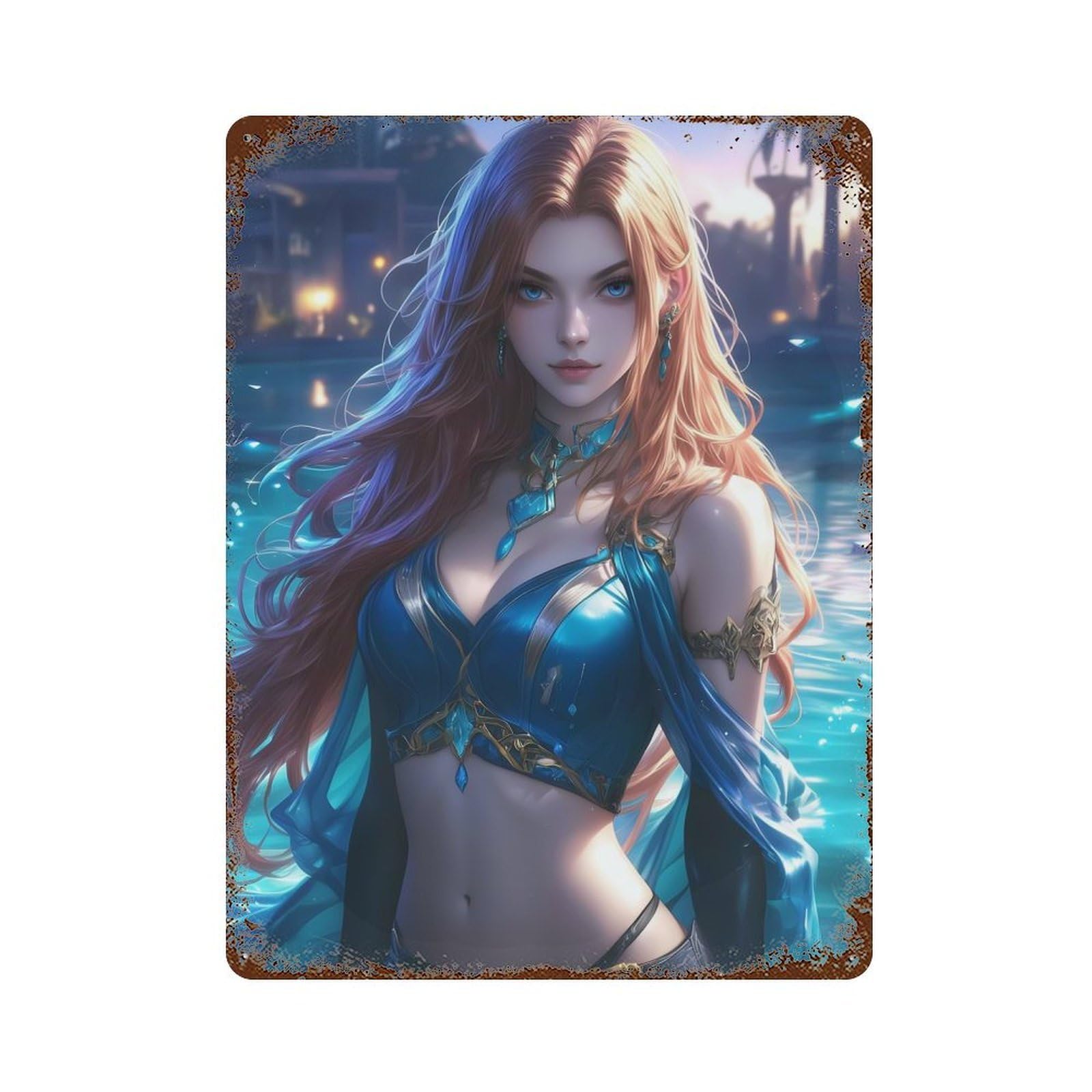 Rusty Metal Tin Sign Anime Starlit Gaming Girl 15.7"x11.8", Vintage Wall Decor for Shed, Workshop And Garage Wall Decor