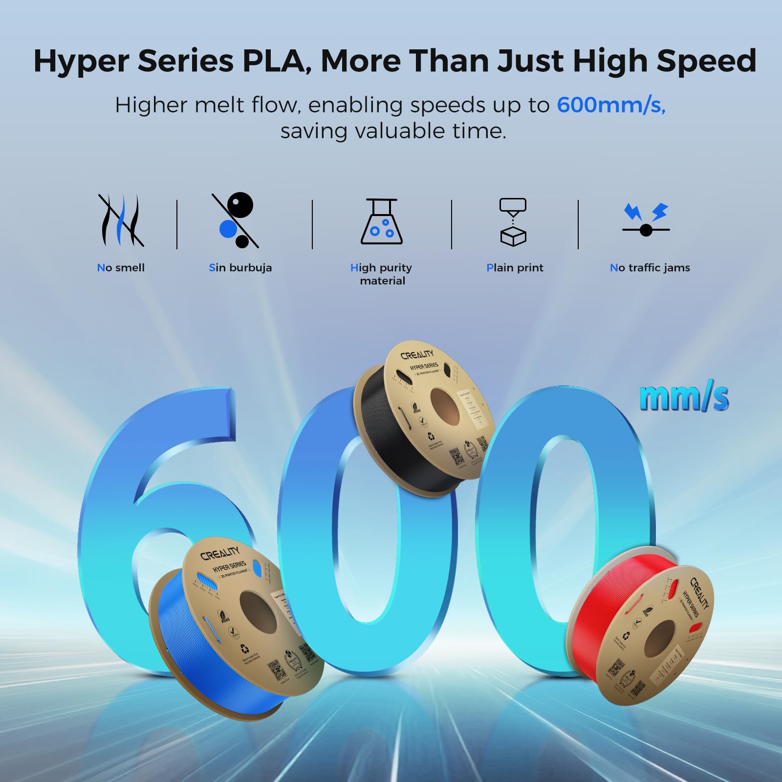 Creality Hyper PLA Filament, Filamento PLA 1,75 mm, Precisión Dimensional +/-0,02 mm, alta Velocidad de Impresión 30–600 mm/s, para Impresoras 3D FDM, 4 kg (8,8 lb), 4 Negro