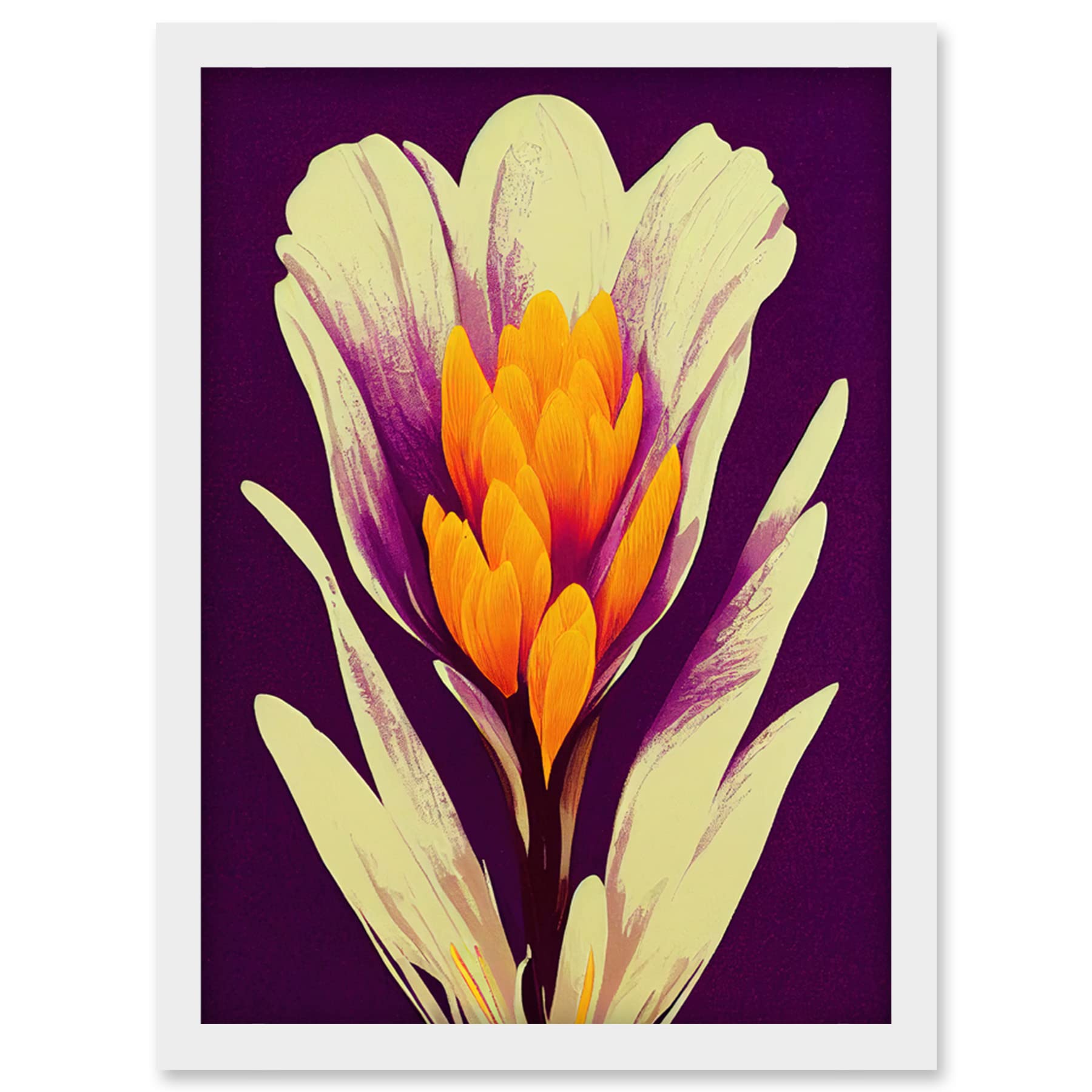 Framed Wall Art Print A4 - Vibrant Saffron Crocus Flower Abstract - Violet Orange Cream Artwork - Artery8