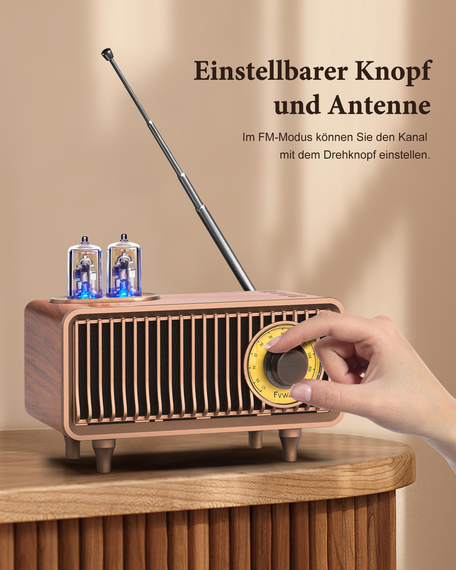 COLSUR Retro Radio Bluetooth Lautsprecher Tragbarer Vintage Radio FM Küchenradio Wiederaufladbarer Kabelloser mit Klassischem Retro-Stil Unterstützt TF-Karte/AUX/USB MP3-Player mit 1500mAh Akku