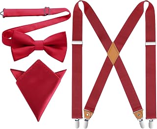 Bow Tie and Suspenders for Men Elastic X-Back Suspender and Bowtie Set Adjustable Braces for Wedding Tuxedo