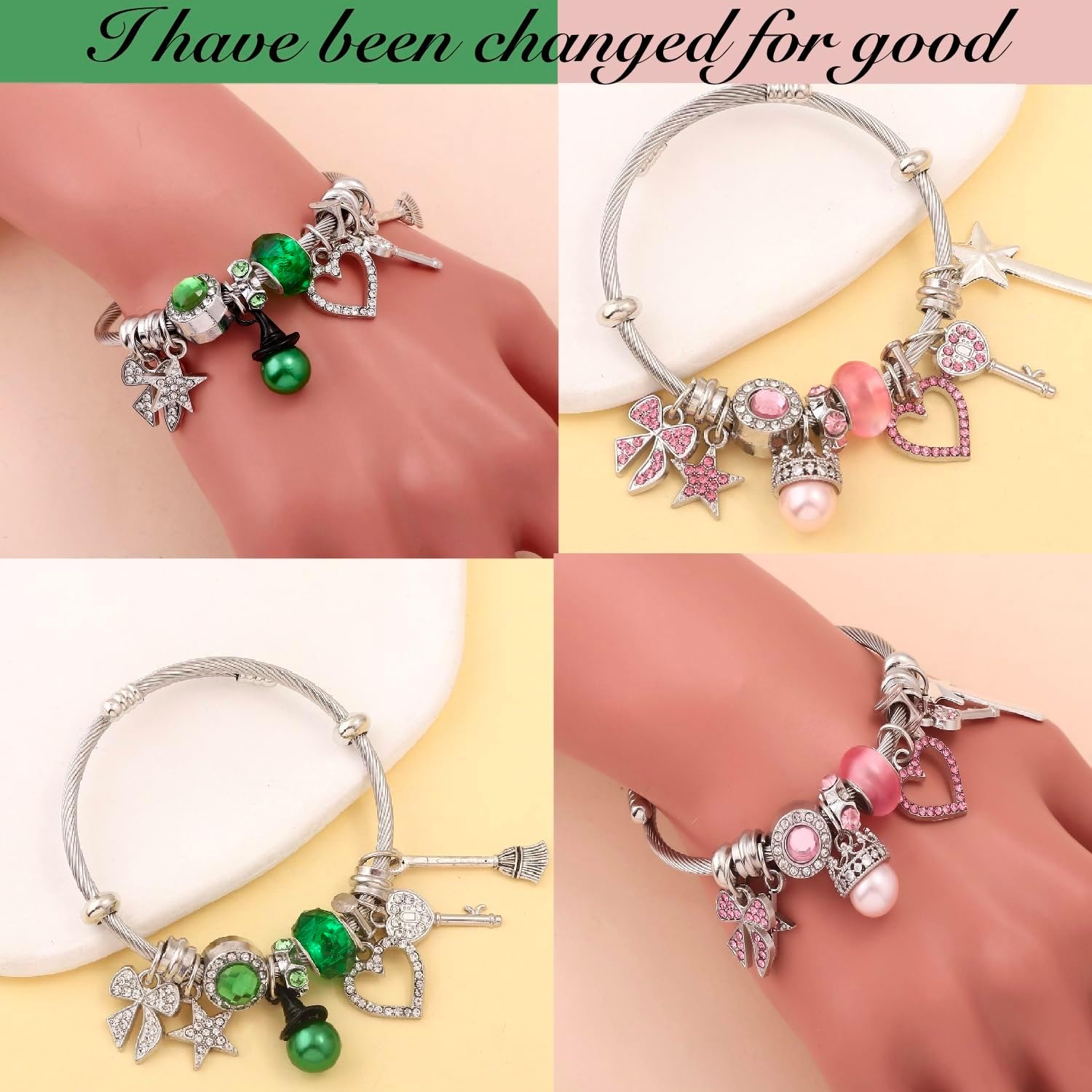 2 Pcs Elphaba Glinda Matching Friendship Charm Bracelets Merch With Gift Cards,With Sparkly Crown&Witch Hat,Witch Bracelet,Witch Jewelry,Wicked Friendship Gifts For Best Friend-Couples-Birthday-Party Favor - Image 2