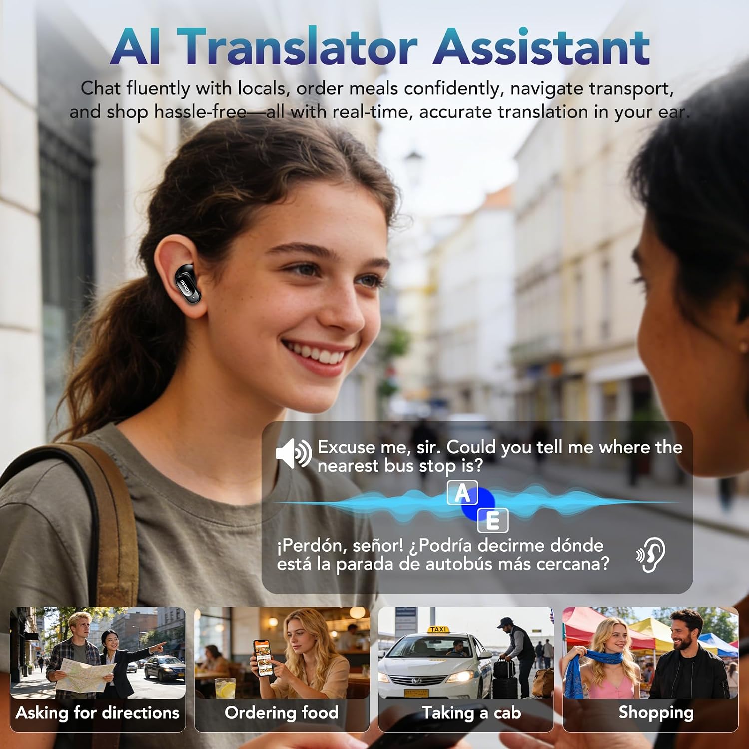 MINISO MS105 AI Translation Earbuds Real Time, Translator Earbuds Support 134 Languages with APP, Bluetooth 6.0 Translator Headphones Compatible with iOS & Android, for Travel Business（White） thumbnail