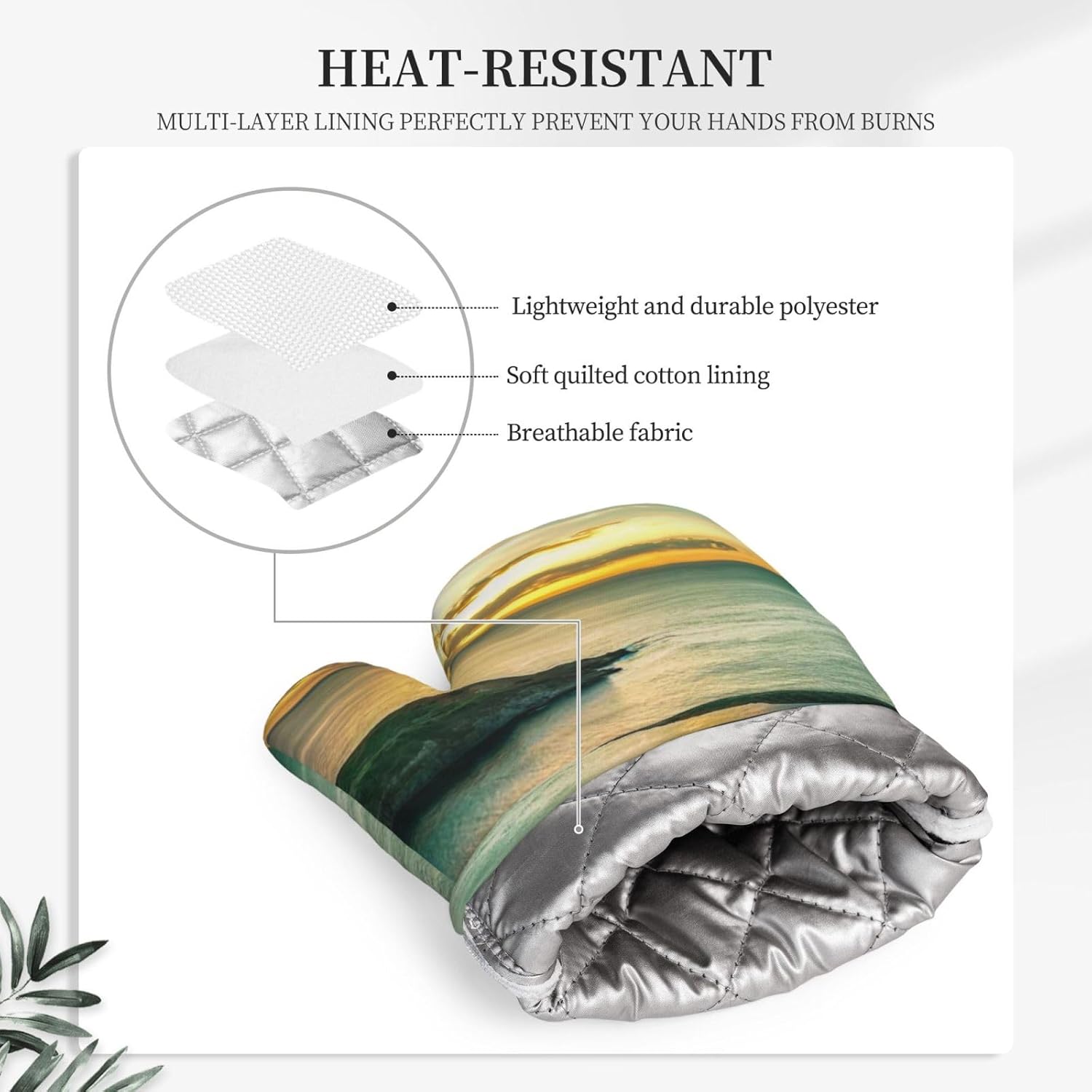 Sunrise Over Hawaii Oven Mitts and Pot Holders Set of 4 Heat Resistant Kitchen Gloves with Silicone Palm Hot Pads for Baking Cooking Grilling BBQ