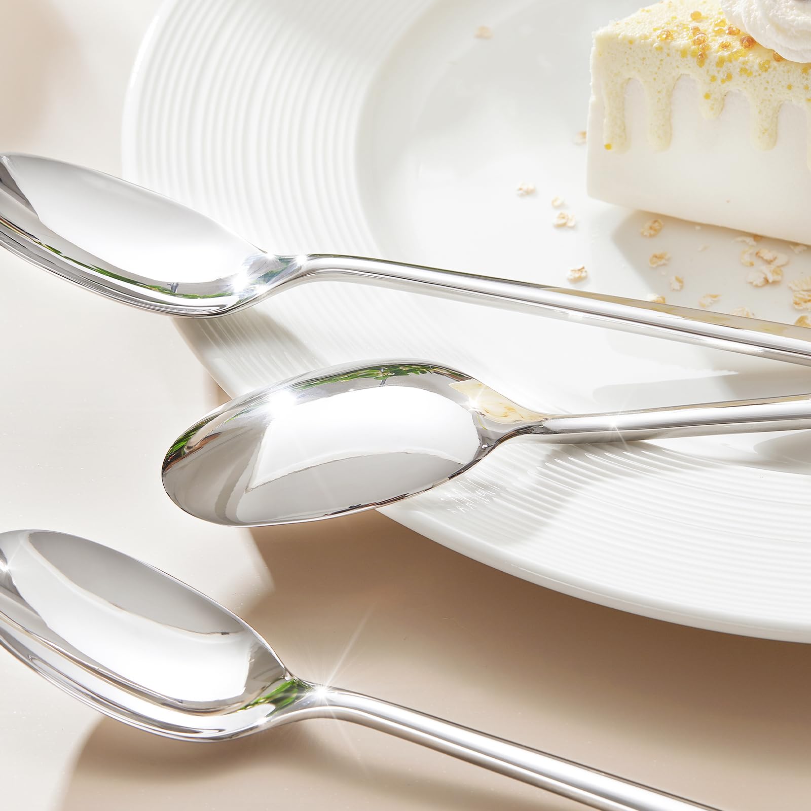 KINGSTONE Esslöffel-Set, 16-teilig, Bestecklöffel, Premium-Edelstahl-Löffel, hochglanzpoliert und spülmaschinenfest, Verwendung für Küche, Zuhause, Hochzeit, Party
