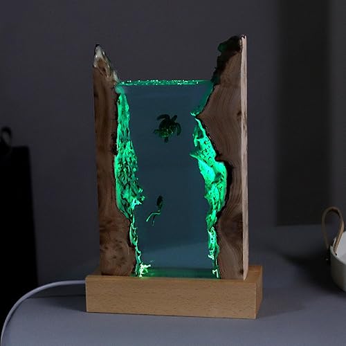Miniatura 3 de Lámpara de buceo, noche LED USB, ilustraciones con buzo y, escritorio para el dormitorio del hogar, incluye base de madera