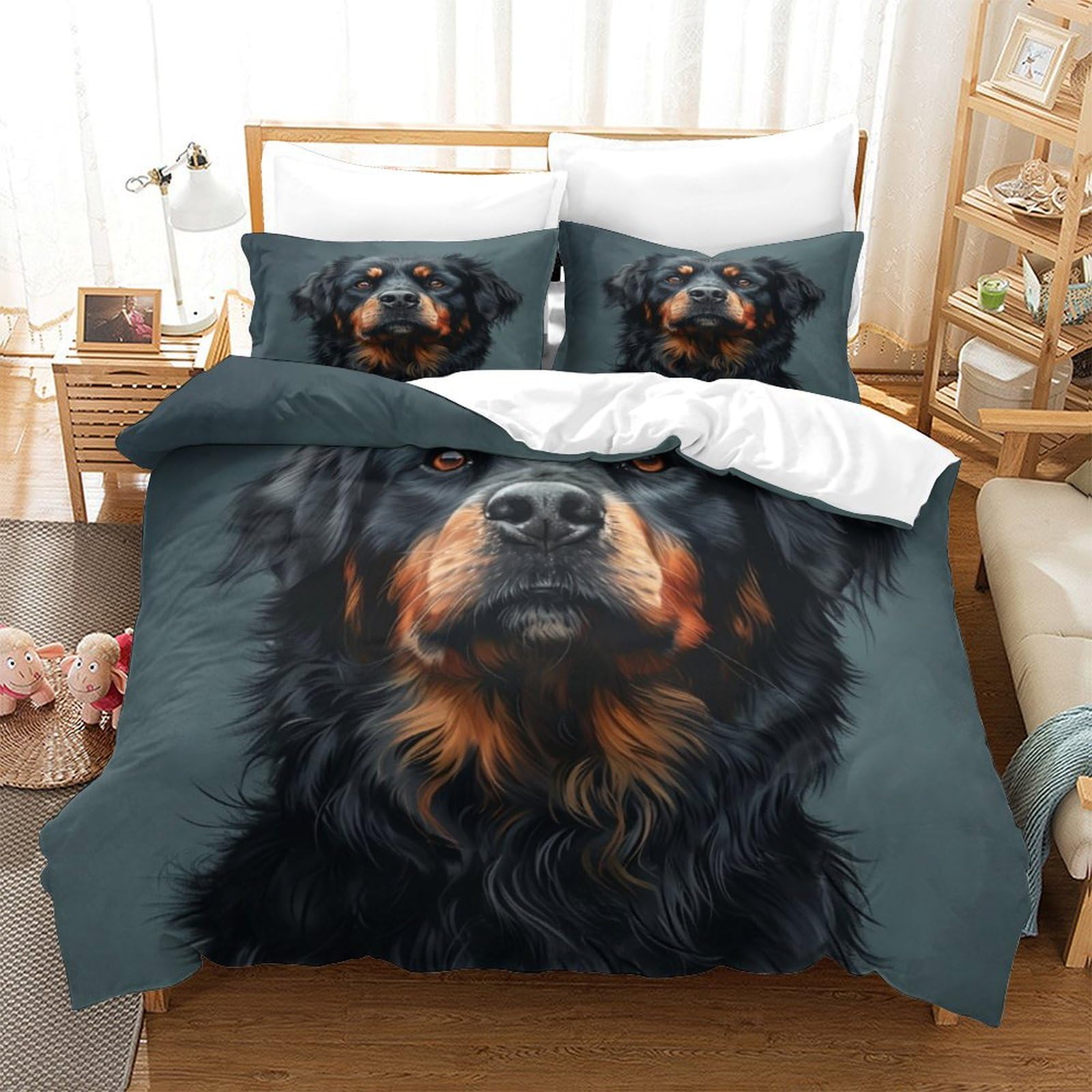BARDYS Rottweiler Duvet Cover Comforter Covers Quilt Cover for Boys Girls 3D Printed Puppy with Pillow Cases Soft Microfiber Bedding Set with Zipper Closure 3 Pieces Super King（260x220cm）