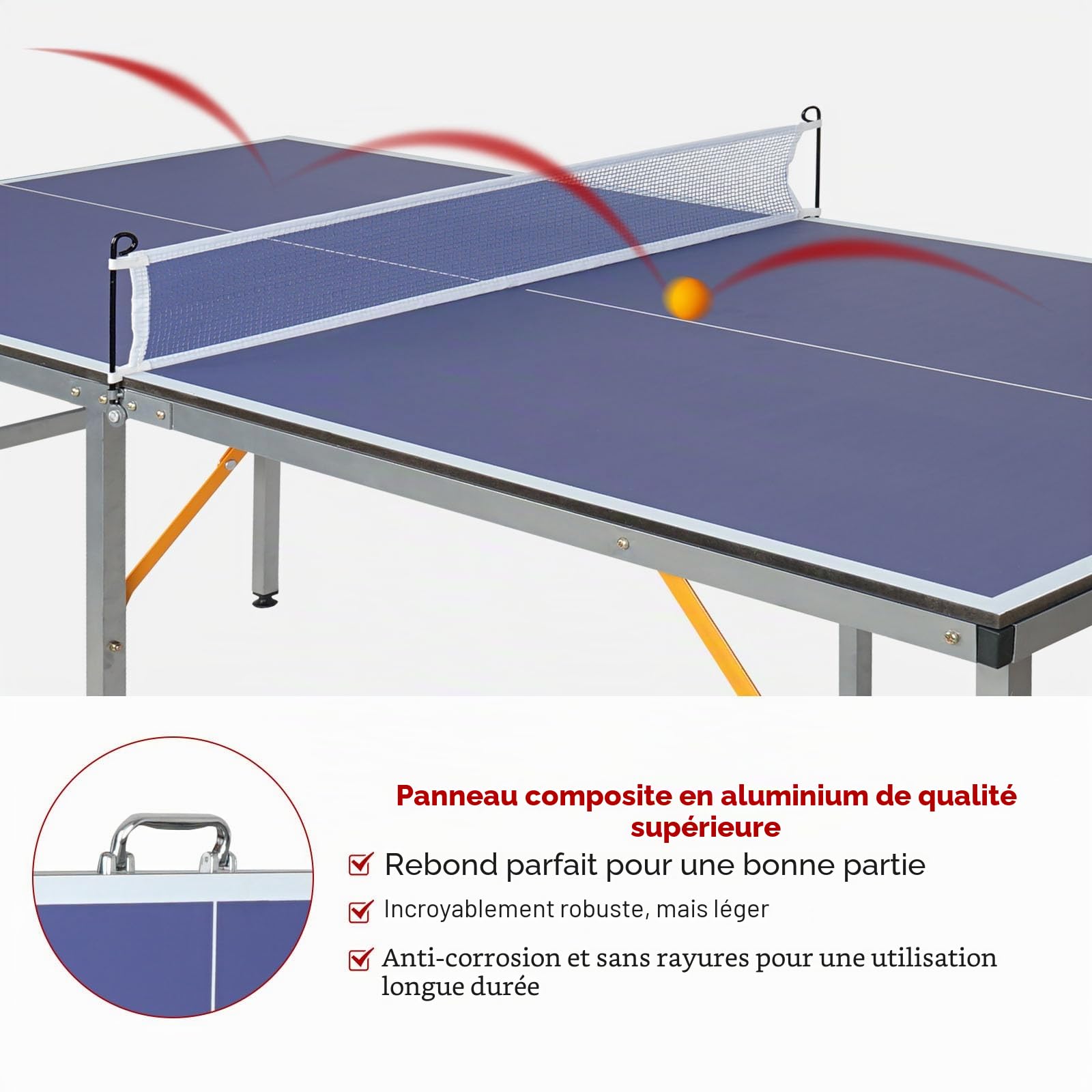Tables de tennis de table de taille moyenne pour l'intérieur et l'extérieur, pliables et portables avec filet, 2 raquettes de tennis de table et 3 balles