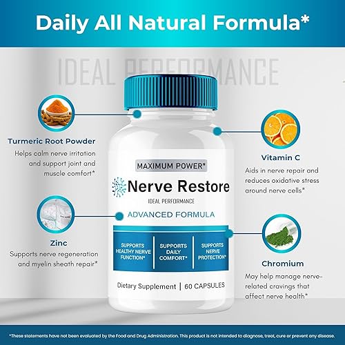 Miniatura 6 de NerveRestore - Cápsulas de suplemento de fórmula avanzada NerveRestore, máxima fuerza, restaurador de nervios para ayudar a apoyar la relajación, el