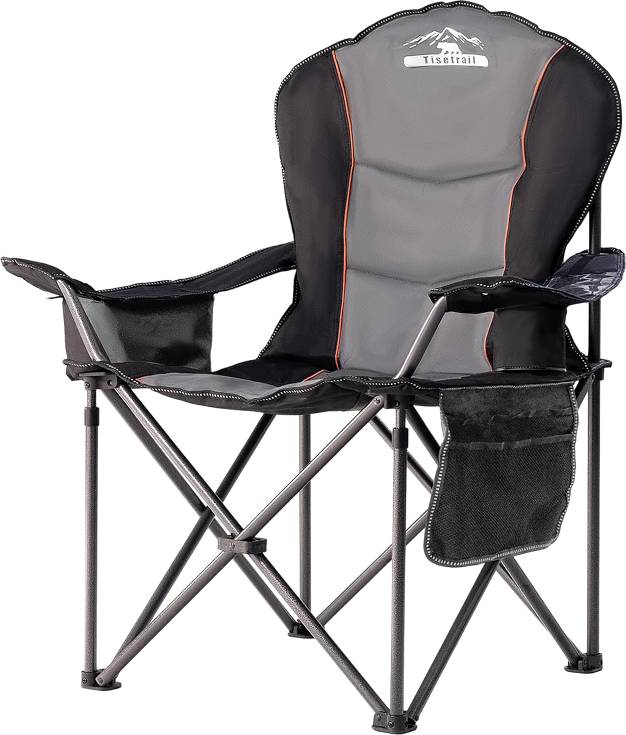 Camping Chairs, Oversized Padded Folding Camping Chair with Lumbar Back, Heavy Duty 500 lb Support Collapsible Chair with Cooler Bag Cup Holder for Outdoor Garden Beach Fishing, 1 Pack, Gry
