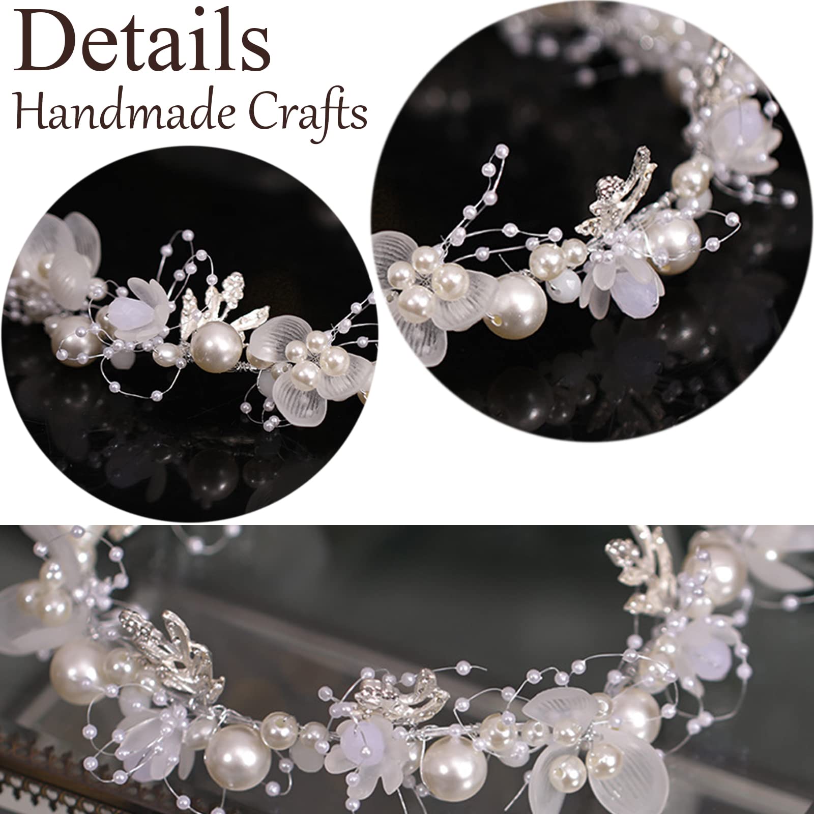 Amaxiu Wedding Bridal Pearl Headband, Flower Girl Pearl Hair Vine Princess Hair Accessories Crystal Headpieces For Women Wedding Party Photography - View #2